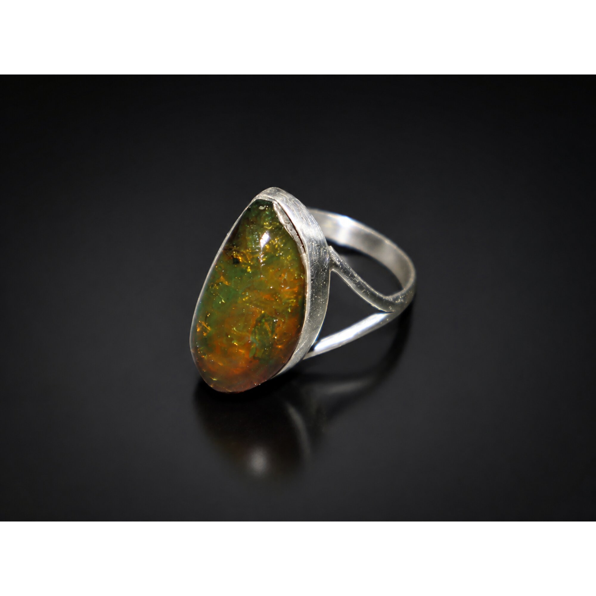 Natural Dominican Green Amber Ring 925 Sterling Silver Size 5.75 Clear Orange – photo 4