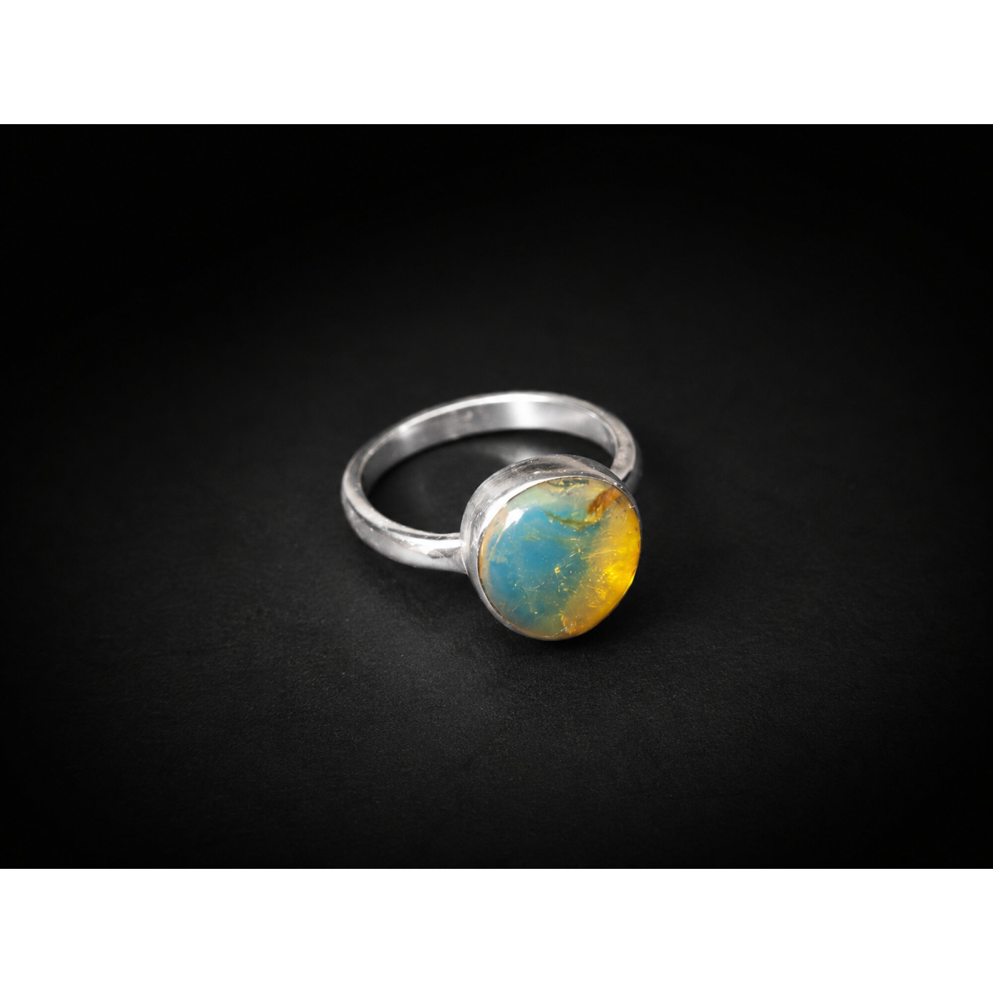 Island Crafted Clear Light Blue Dominican Amber 925 Sterling Silver Ring #6 – photo 3