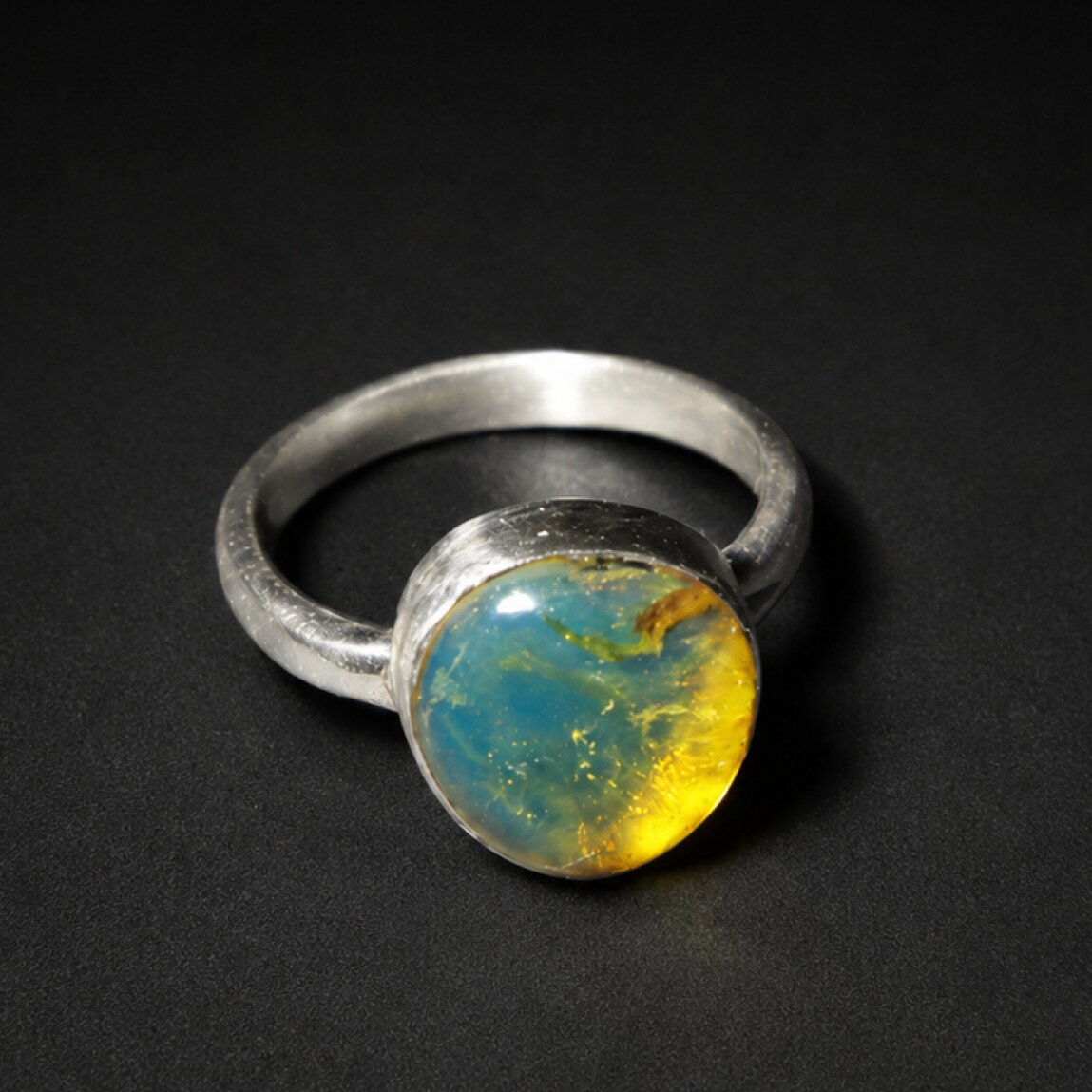 Island Crafted Clear Light Blue Dominican Amber 925 Sterling Silver Ring #6 – photo 4