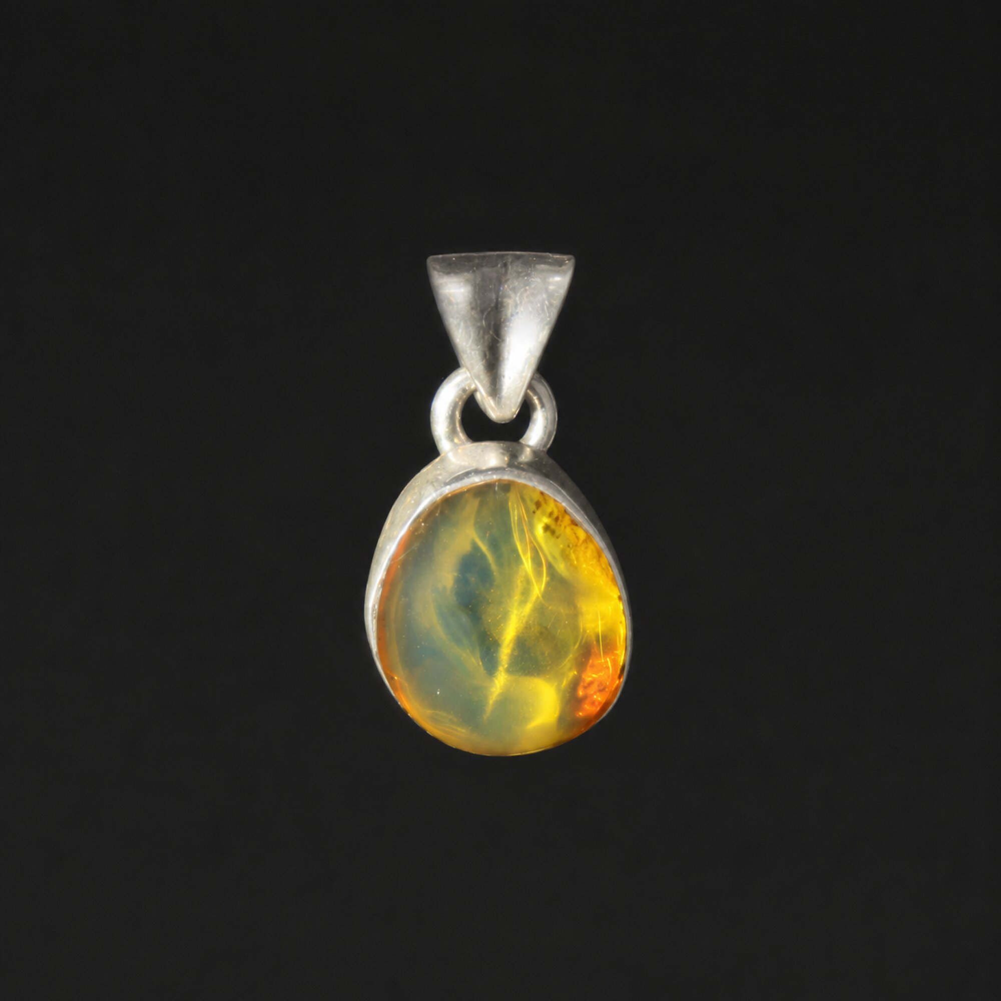 Handmade Clear Orange Yellow Dominican Amber 925 Sterling Silver Pendant 21mm – photo 4