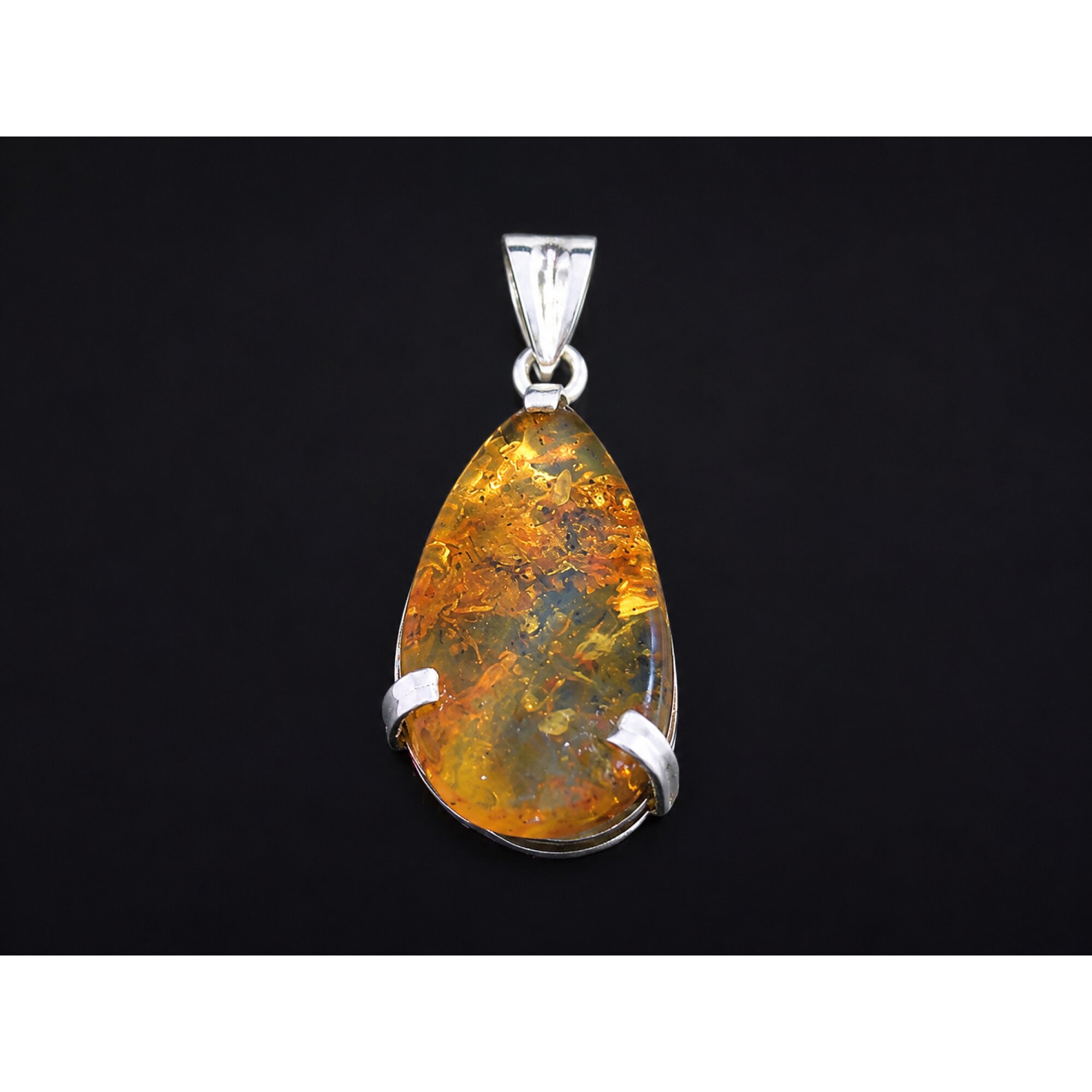 Boutique Crafted Clear Light Blue Dominican Amber 925 Sterling Silver Pendant 25mm – photo 2