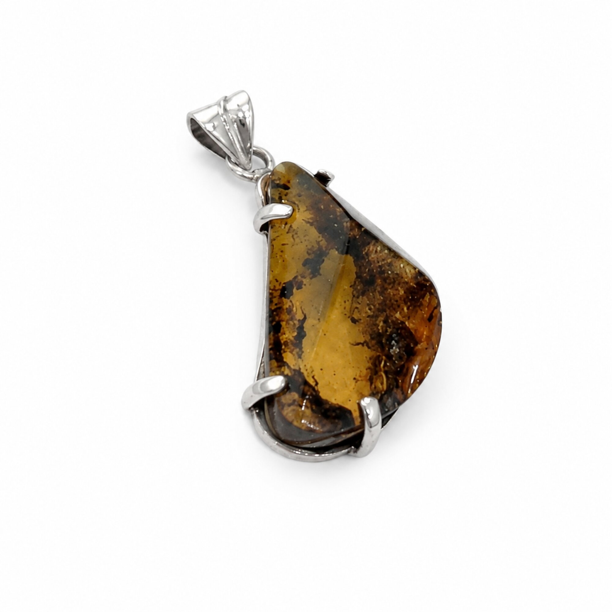 Artisan Made Translucent Deep Blue Dominican Amber 925 Sterling Silver Pendant 44mm – photo 3