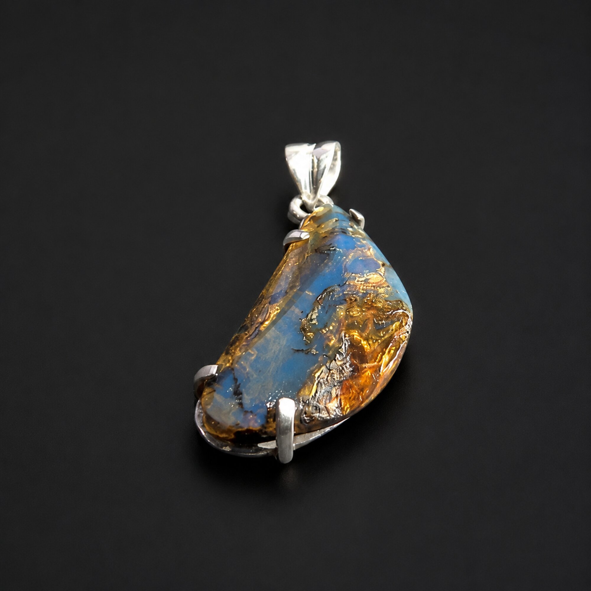Artisan Made Translucent Deep Blue Dominican Amber 925 Sterling Silver Pendant 44mm – photo 4