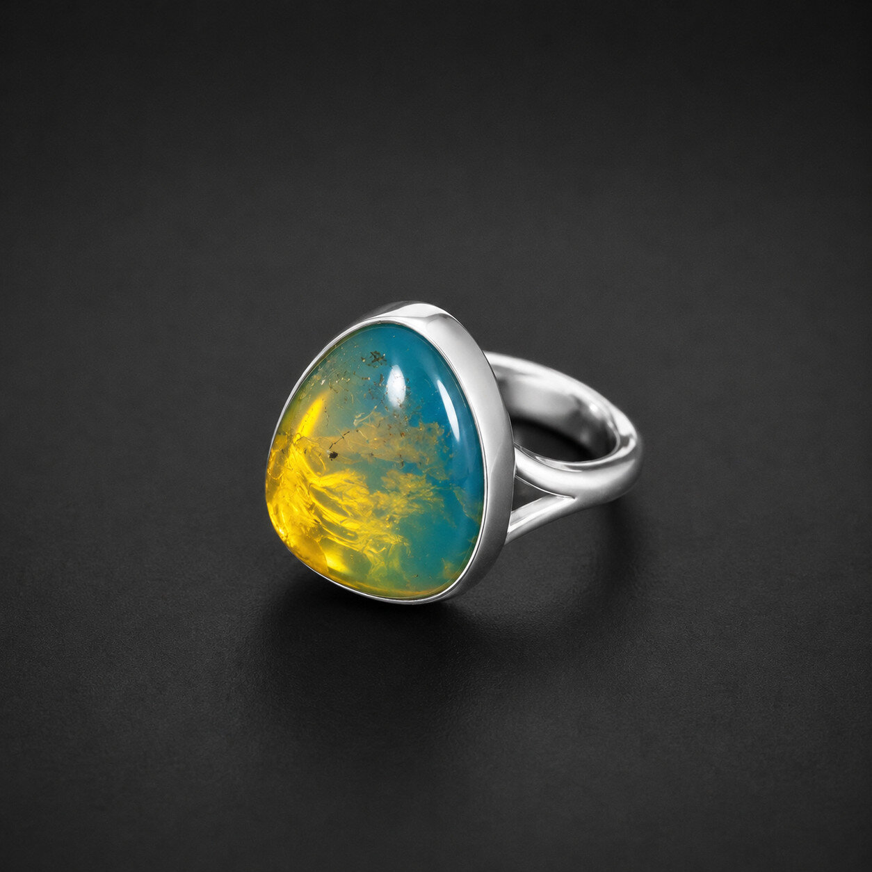 Premium Elegant Blue Amber 925 Sterling Silver Teardrop Ring US#7.25 – photo 7