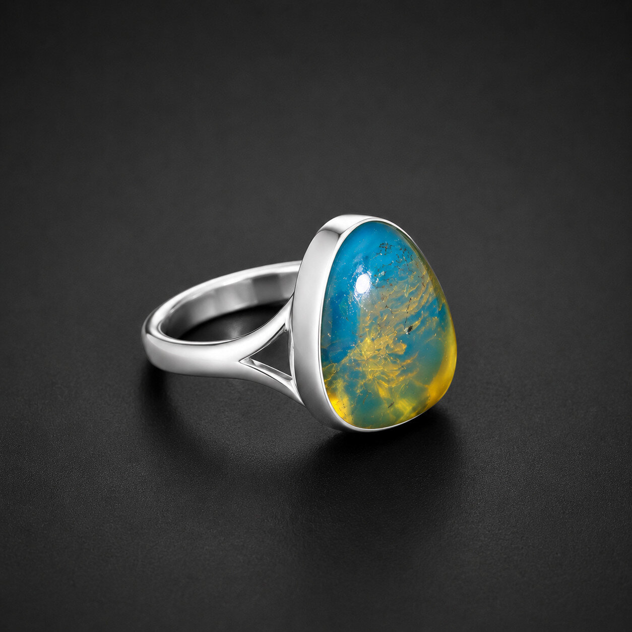 Premium Elegant Blue Amber 925 Sterling Silver Teardrop Ring US#7.25 – photo 8