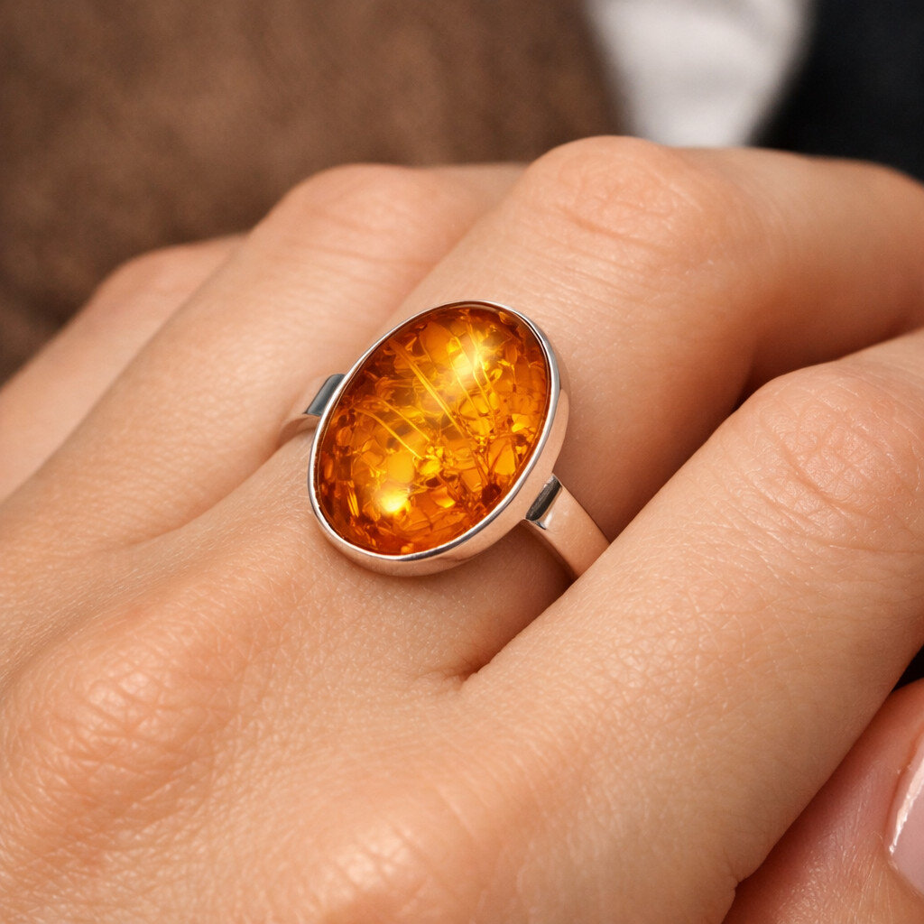 Dominican Natural Clear Yellow Amber .925 Sterling Silver Ring #7 free resize – photo 4
