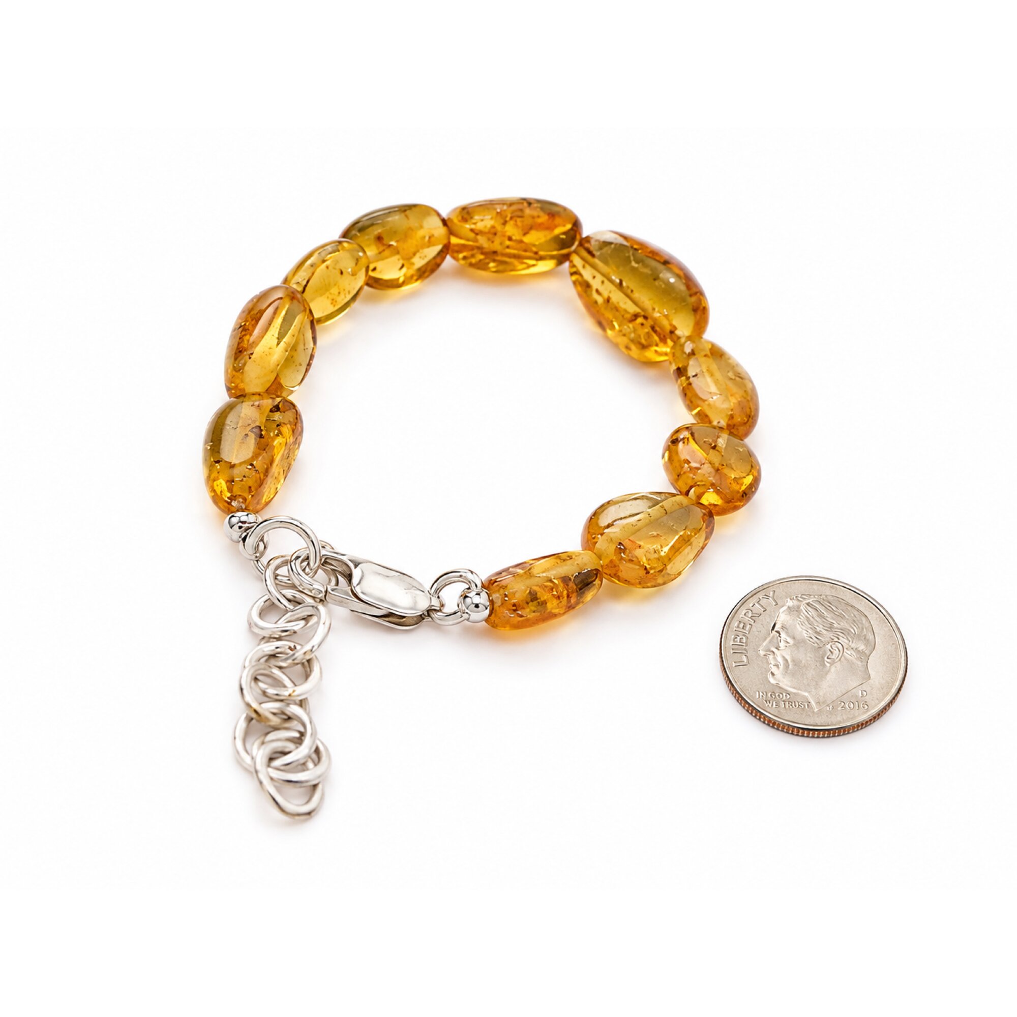 Expertly Crafted Clear Green Orange Dominican Amber 925 Sterling Silver Bracelet 7.1 Inch – photo 2