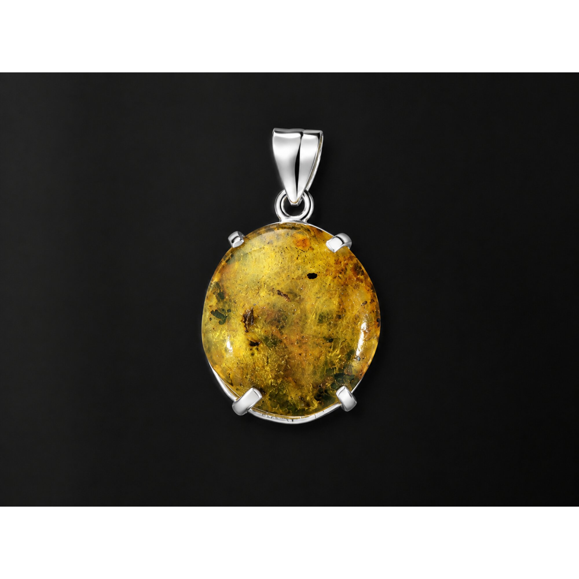 Pure Natural Clear Yellow Green Dominican Amber 925 Sterling Silver Pendant 38mm – photo 3