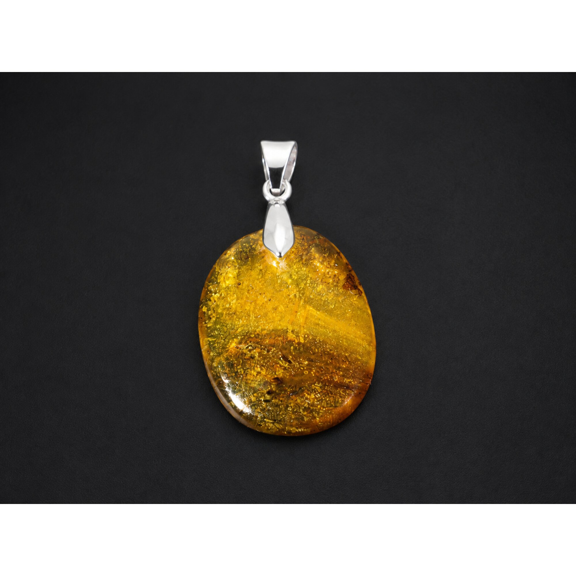 Nature-Created Translucent Yellow Green Dominican Amber 925 Sterling Silver Pendant 42mm – photo 4