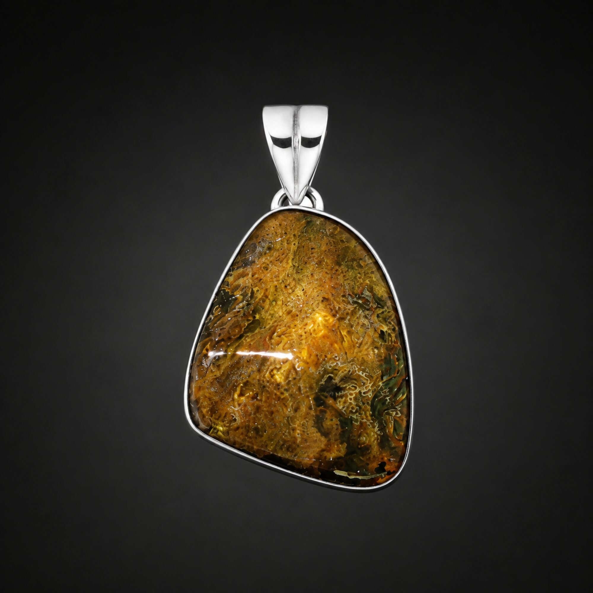 Studio Made Clear Butterscotch 925 Sterling Silver Pendant 40mm – photo 4