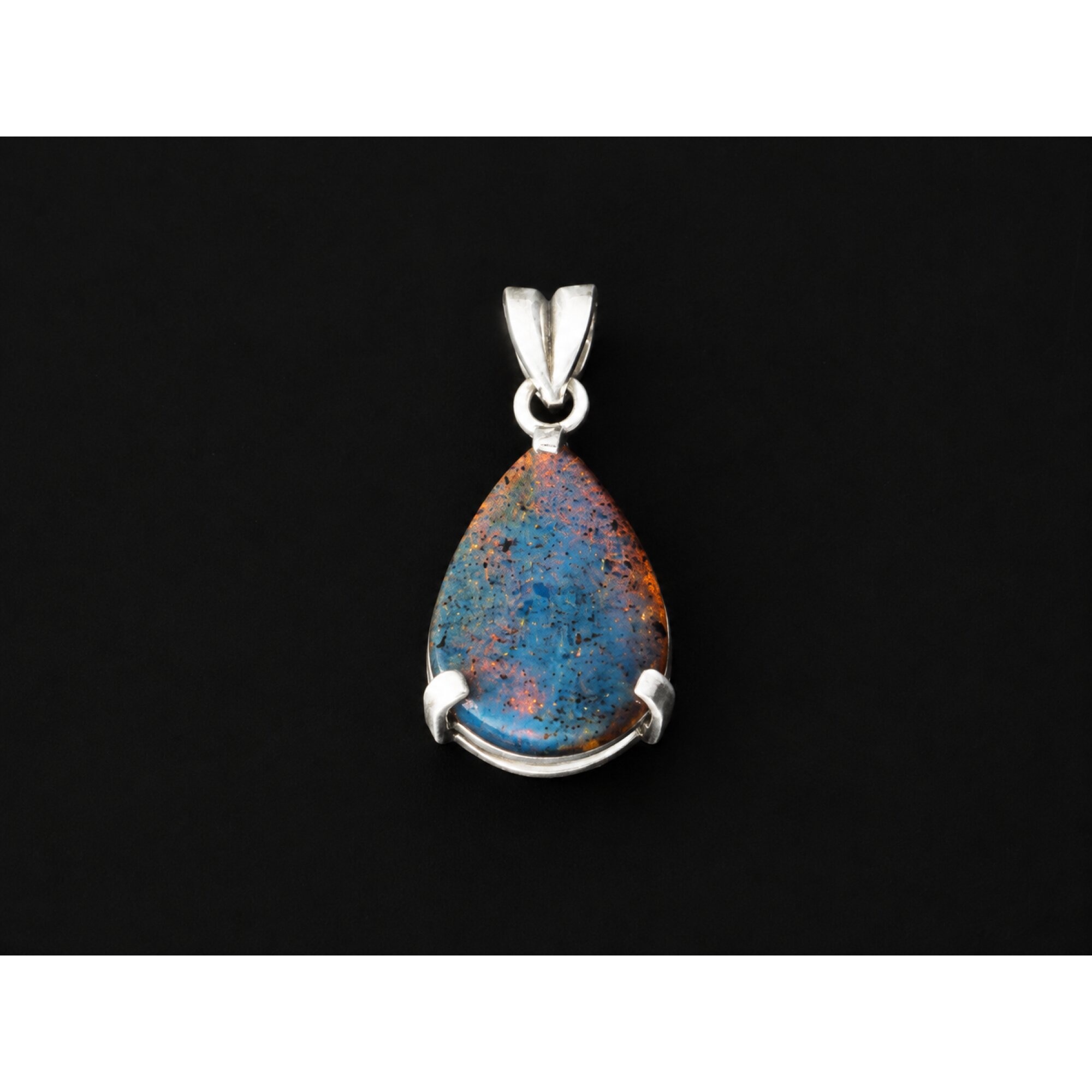 Handmade Translucent Deep Blue 925 Sterling Silver Pendant 33mm – photo 4