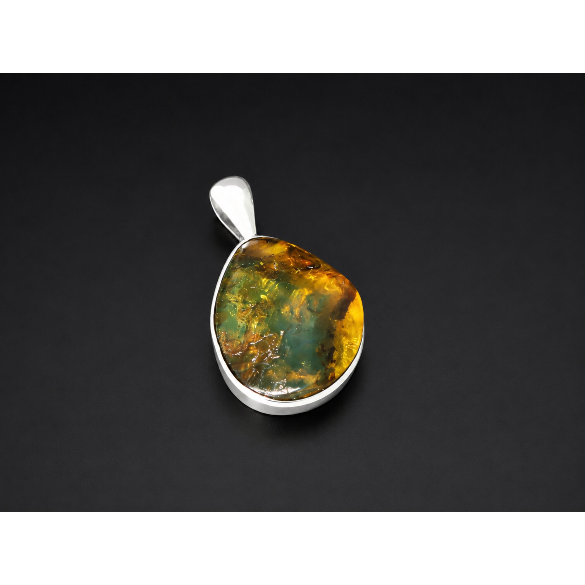 Handmade Translucent Green Blue Dominican Amber 925 Sterling Silver Pendant 33mm – photo 2