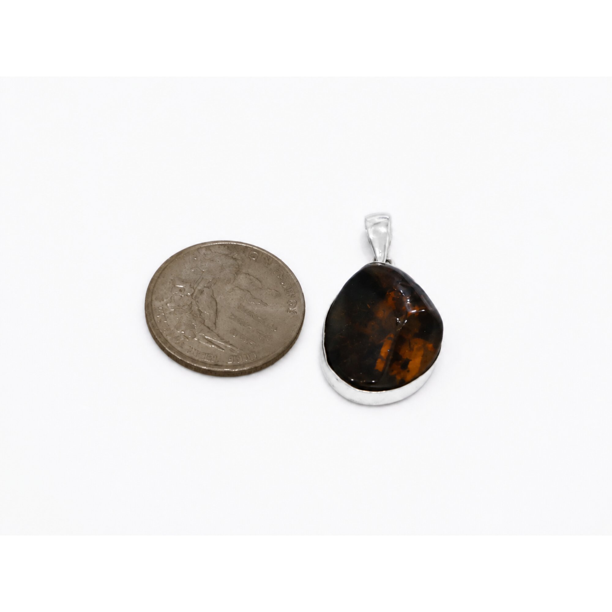 Handmade Translucent Green Blue Dominican Amber 925 Sterling Silver Pendant 33mm – photo 3