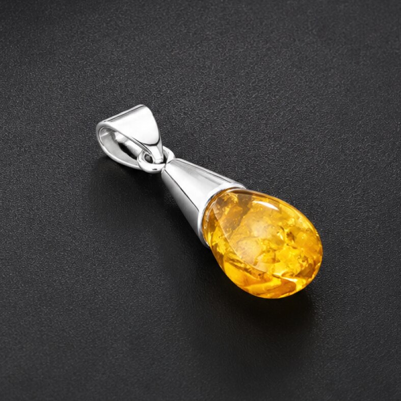 Classic Translucent Orange Dominican Amber 925 Sterling Silver Pendant 30mm