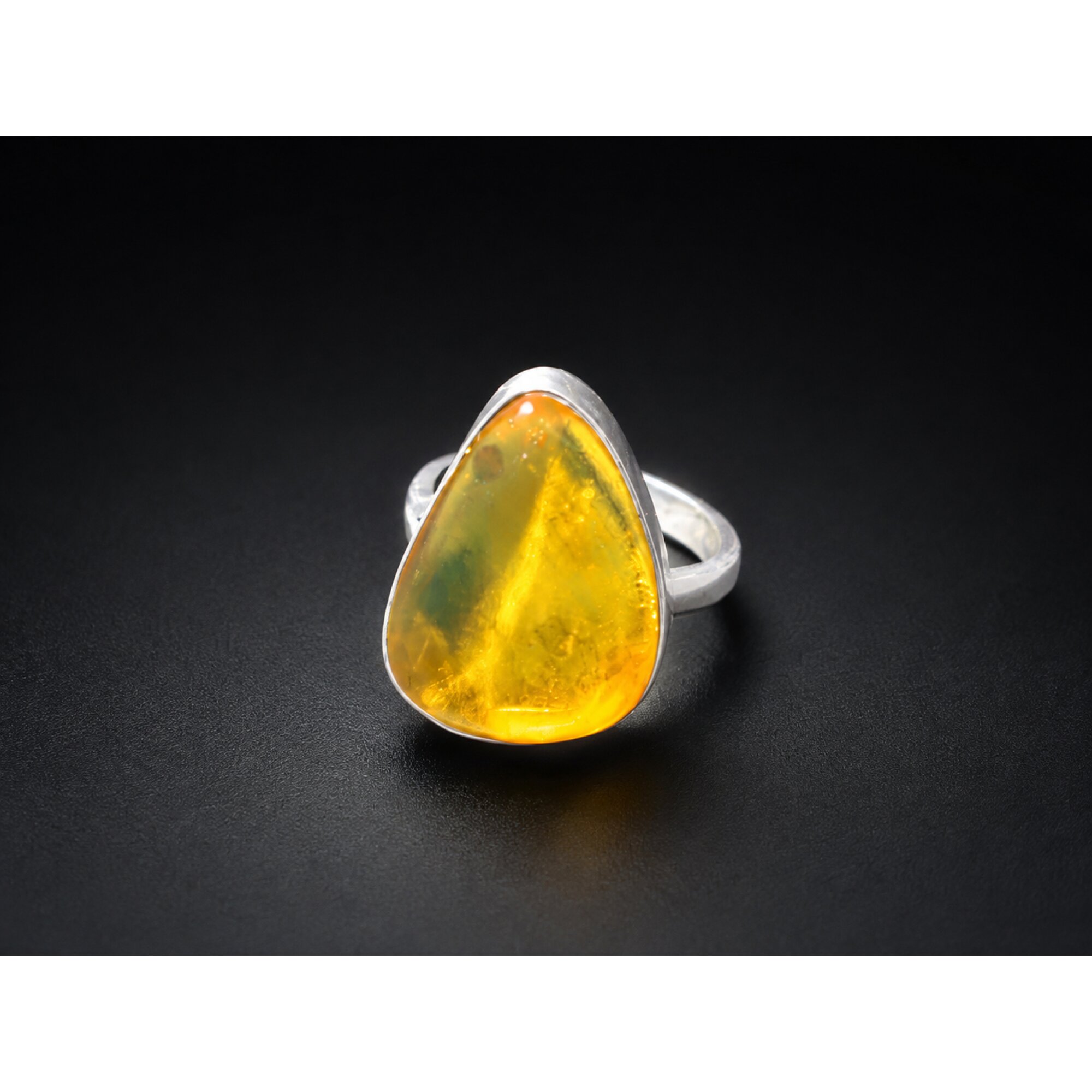 Handmade Clear Light Green Dominican Amber 925 Sterling Silver Ring #6.5 – photo 3