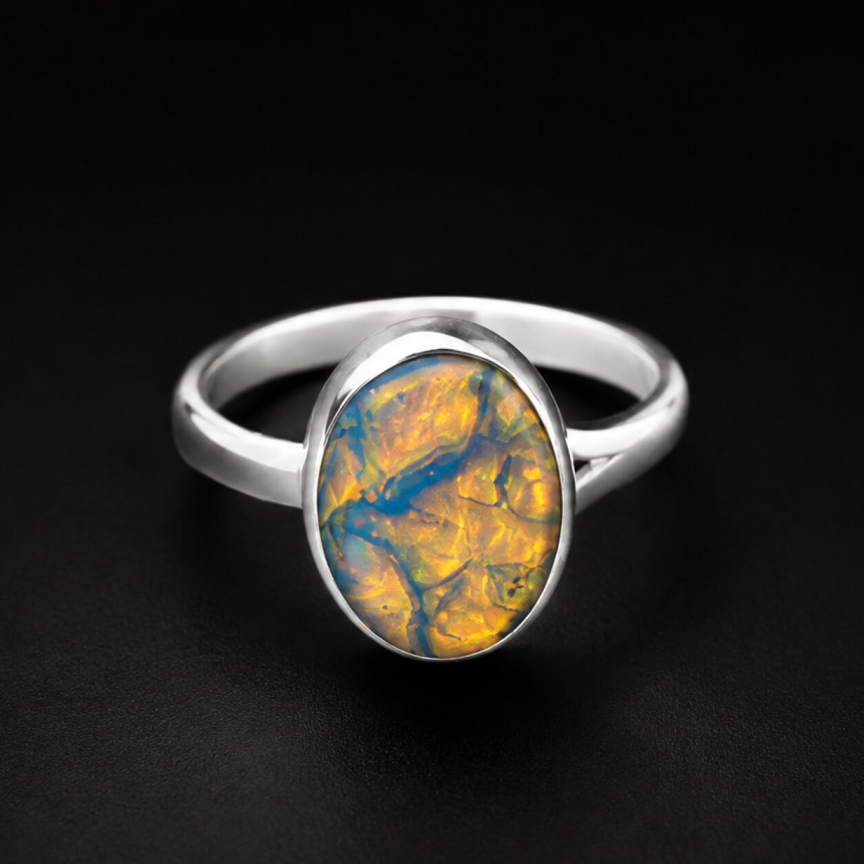 Classic Clear Orange Blue Dominican Amber 925 Sterling Silver Ring #7.75 – photo 3
