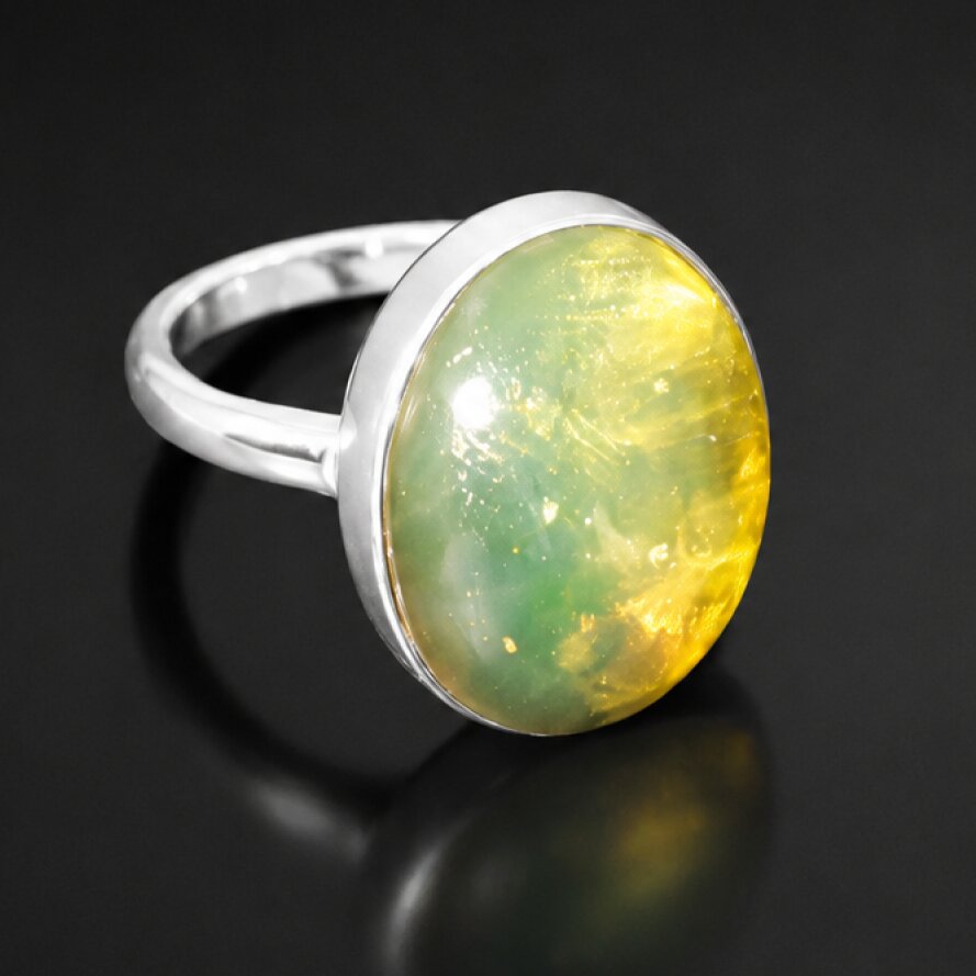 Classic Clear Yellow Green Dominican Amber 925 Sterling Silver Ring #8 – photo 4