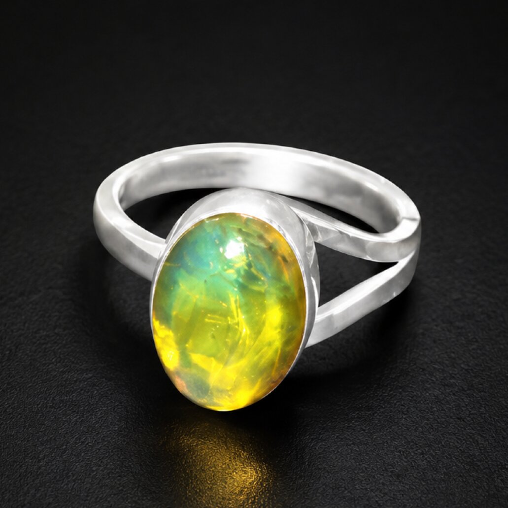 Organic Beauty Clear Green Blue Dominican Amber 925 Sterling Silver Ring #7.25