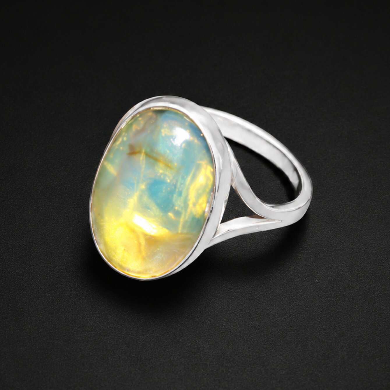 Organic Beauty Clear Green Blue Dominican Amber 925 Sterling Silver Ring – photo 4