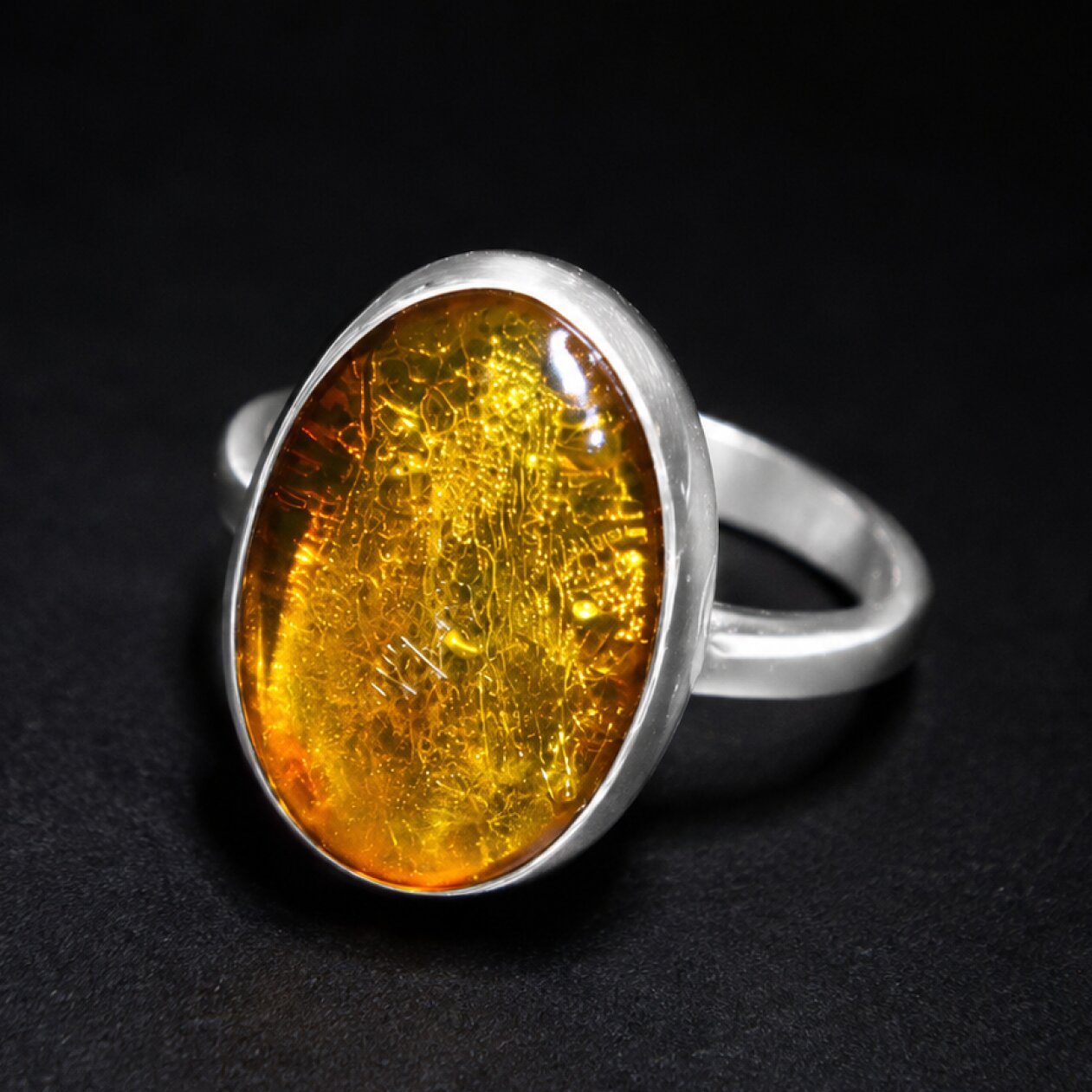 Natural Clear Orange 925 Sterling Silver Dominican Amber Ring #7.5