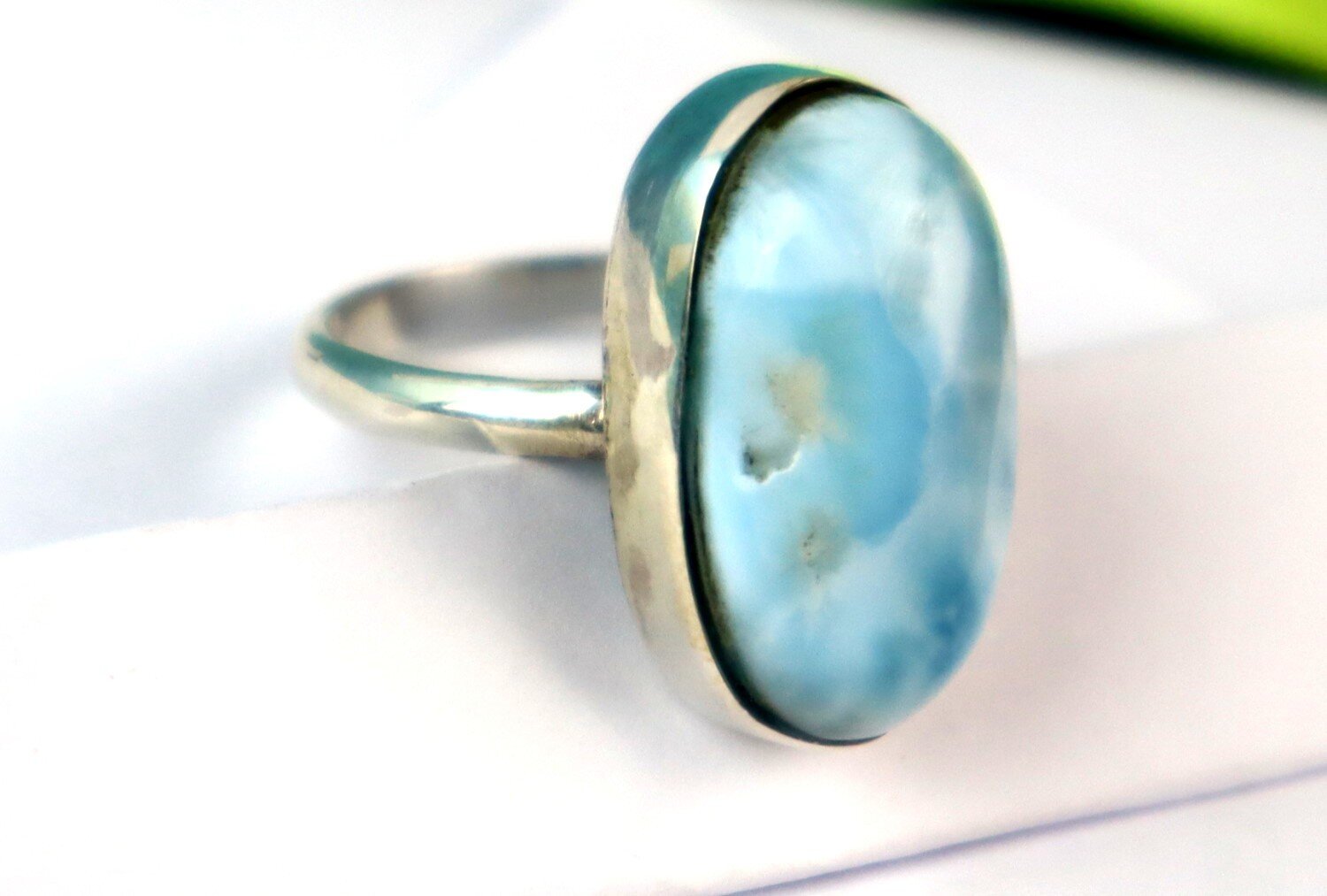 Exquisite Natural Sky Blue Larimar .925 Sterling Silver Ring #8.5 free resizing – photo 3
