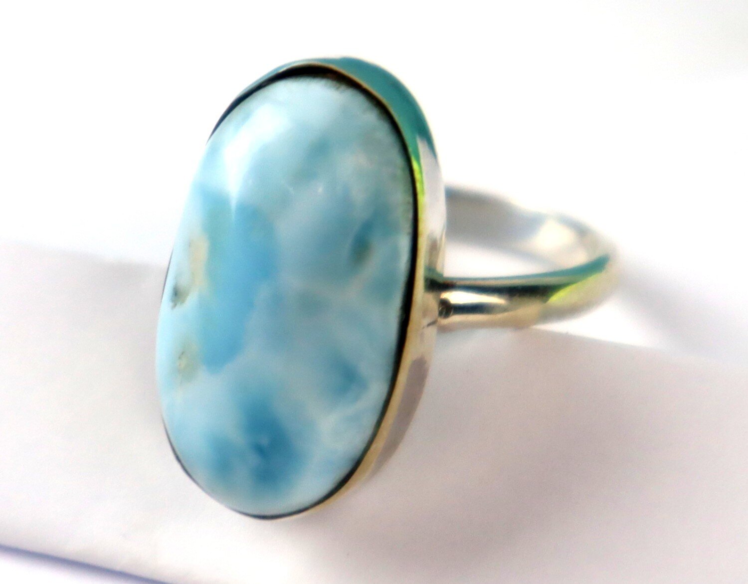 Exquisite Natural Sky Blue Larimar .925 Sterling Silver Ring #8.5 free resizing – photo 6