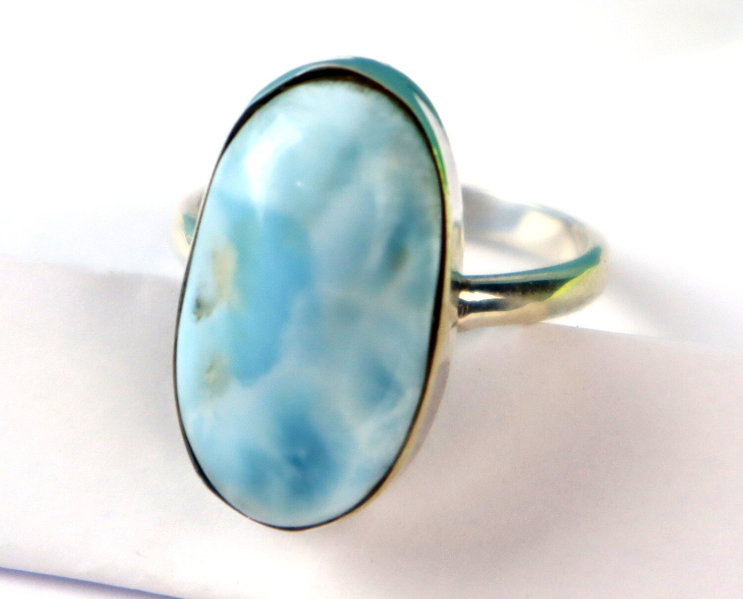 Exquisite Natural Sky Blue Larimar .925 Sterling Silver Ring #8.5 free resizing – photo 7