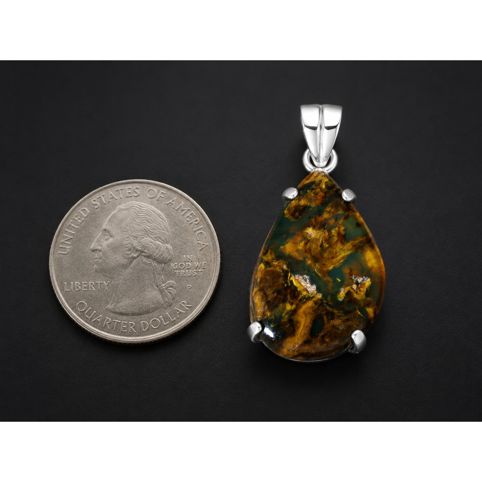 Artisan Made Translucent Cognac Blue 925 Sterling Silver Dominican Amber Pendant – photo 3