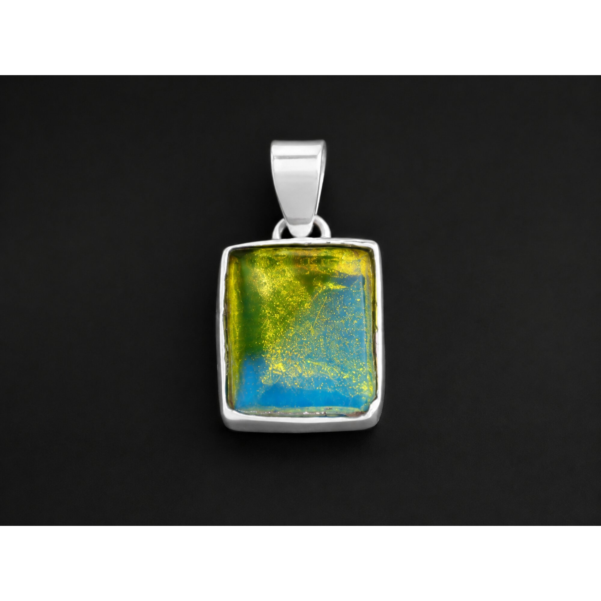 Distinctive Clear Green Blue 925 Sterling Silver Dominican Amber Pendant 26mm – photo 4