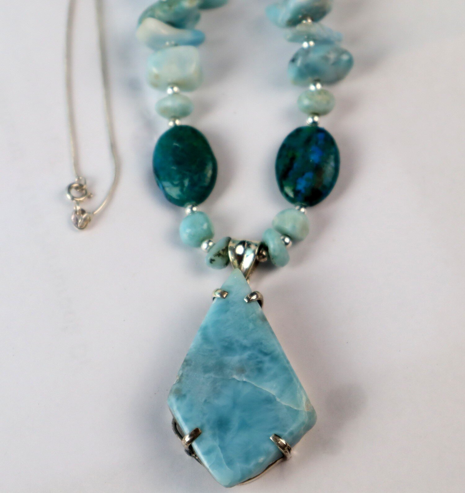 Impressive Natural Blue Larimar Turquoise .925 Sterling Silver Necklace 18inch – photo 6