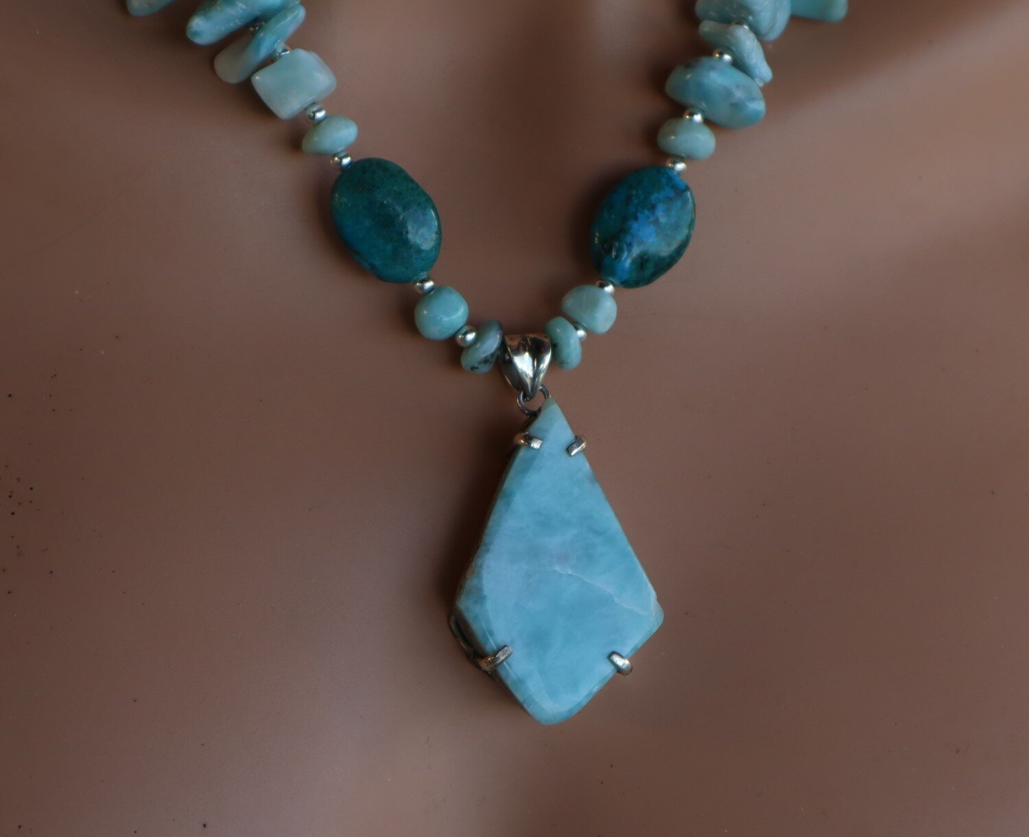 Impressive Natural Blue Larimar Turquoise .925 Sterling Silver Necklace 18inch – photo 8