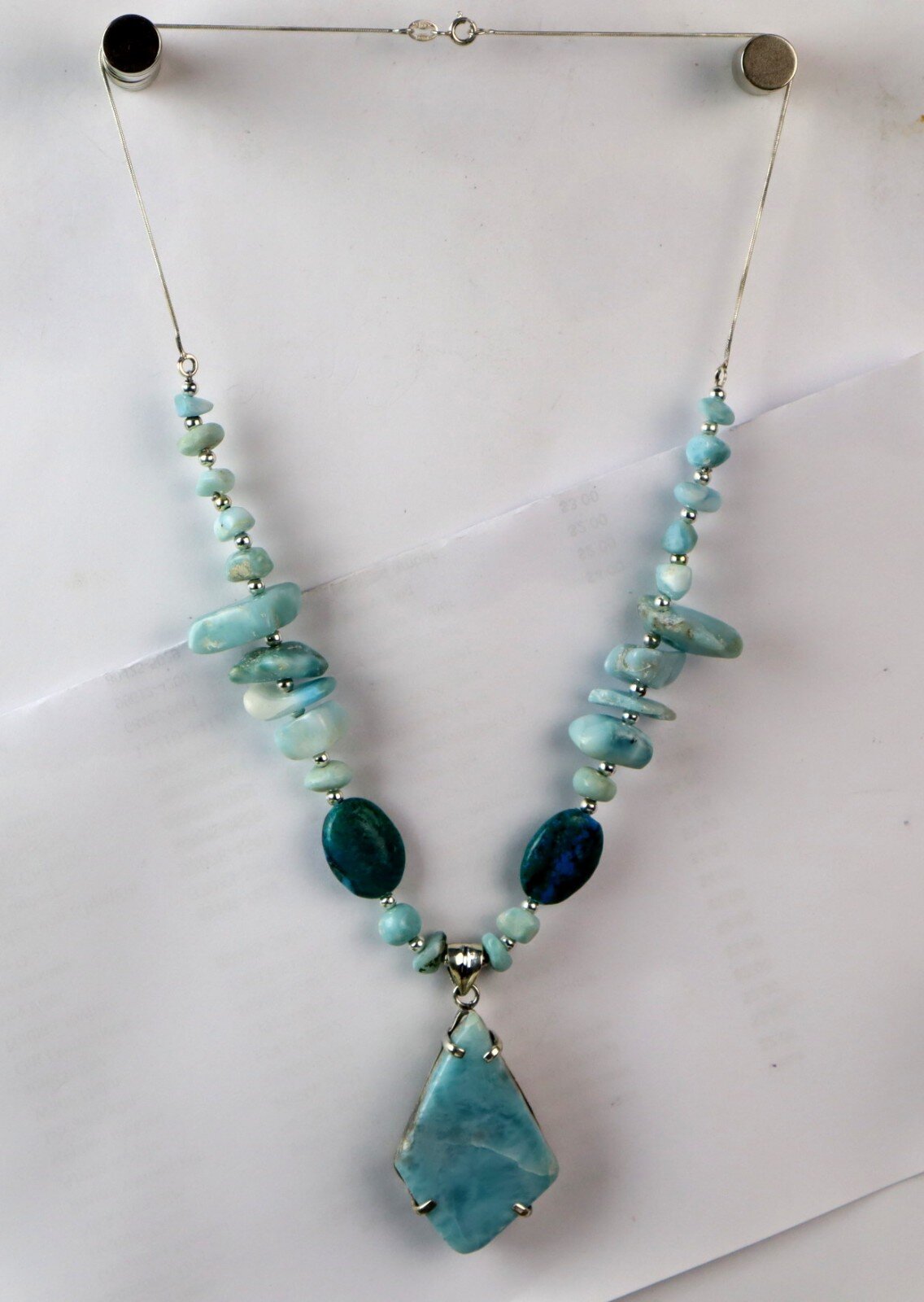 Impressive Natural Blue Larimar Turquoise .925 Sterling Silver Necklace 18inch – photo 15