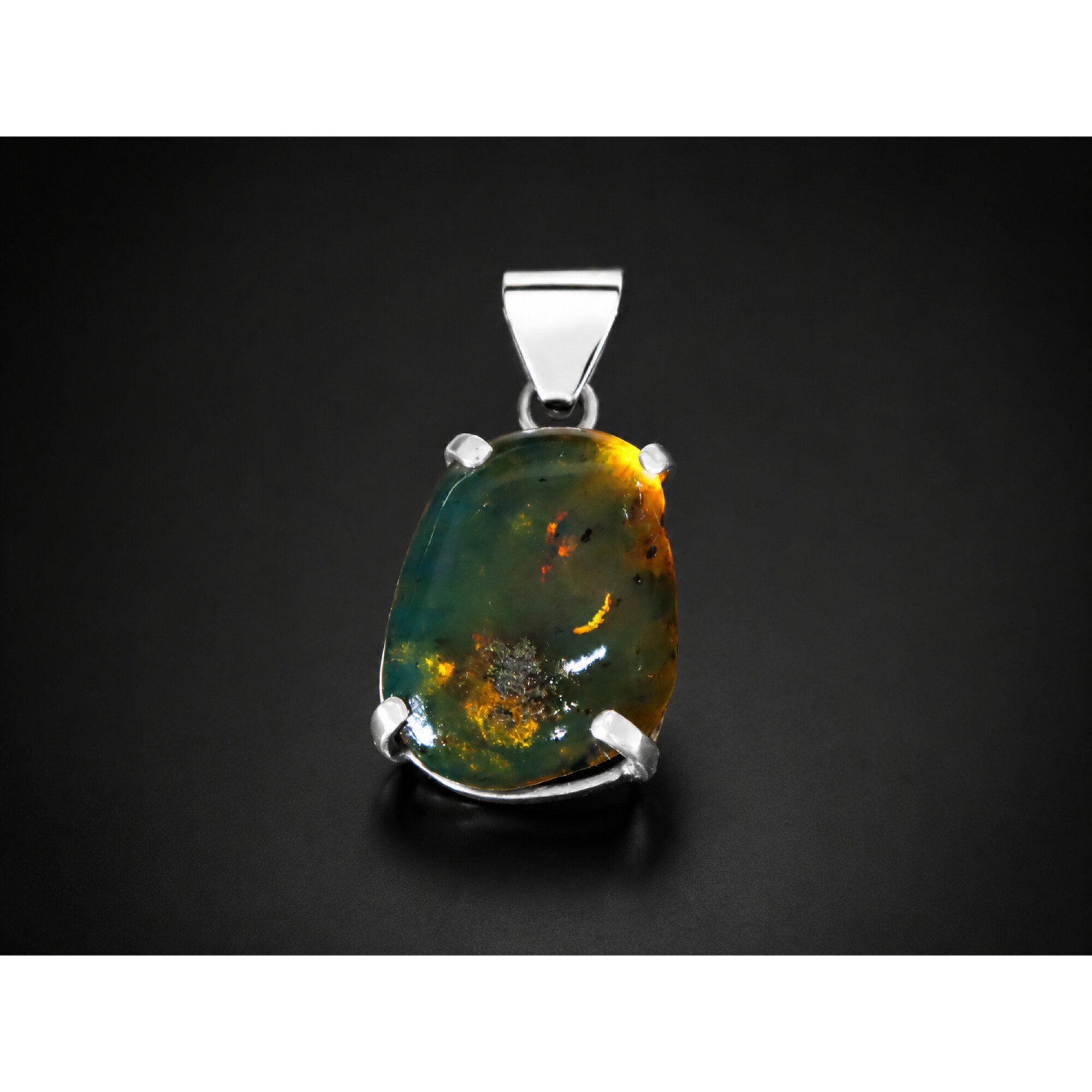 Pure Natural Translucent Cognac Blue 925 Sterling Silver Dominican Amber Pendant – photo 4