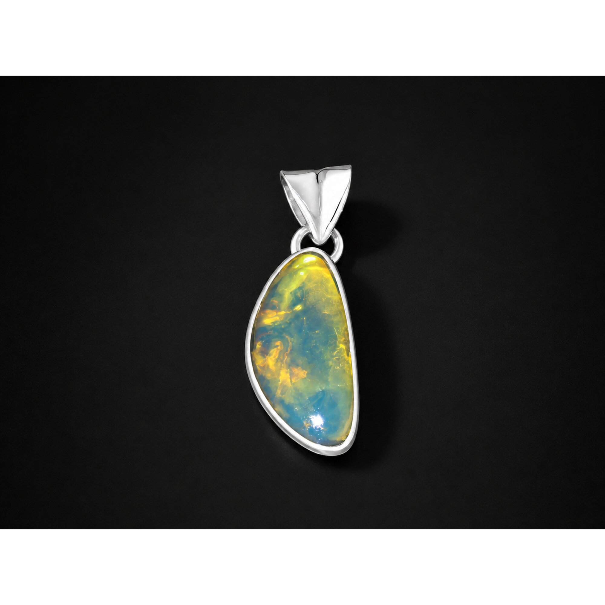Natural Dominican Blue Amber Pendant 925 Sterling Silver 27 mm freeform yellow – photo 2