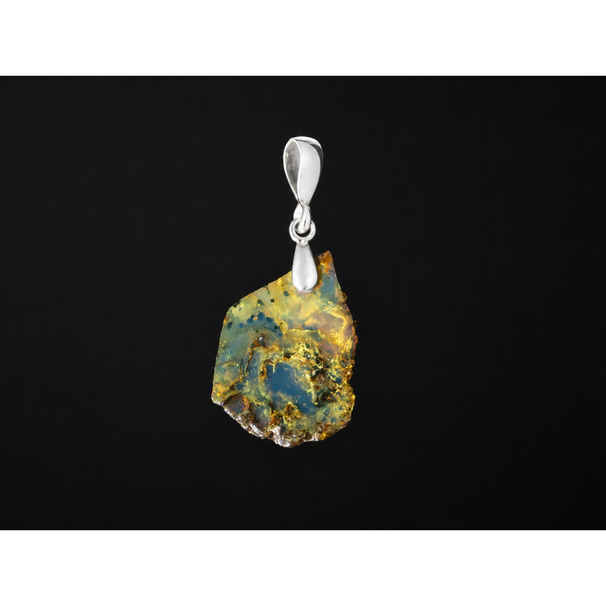 Natural Dominican Blue Amber Pendant 925 Sterling Silver 34 mm slice blue – photo 2