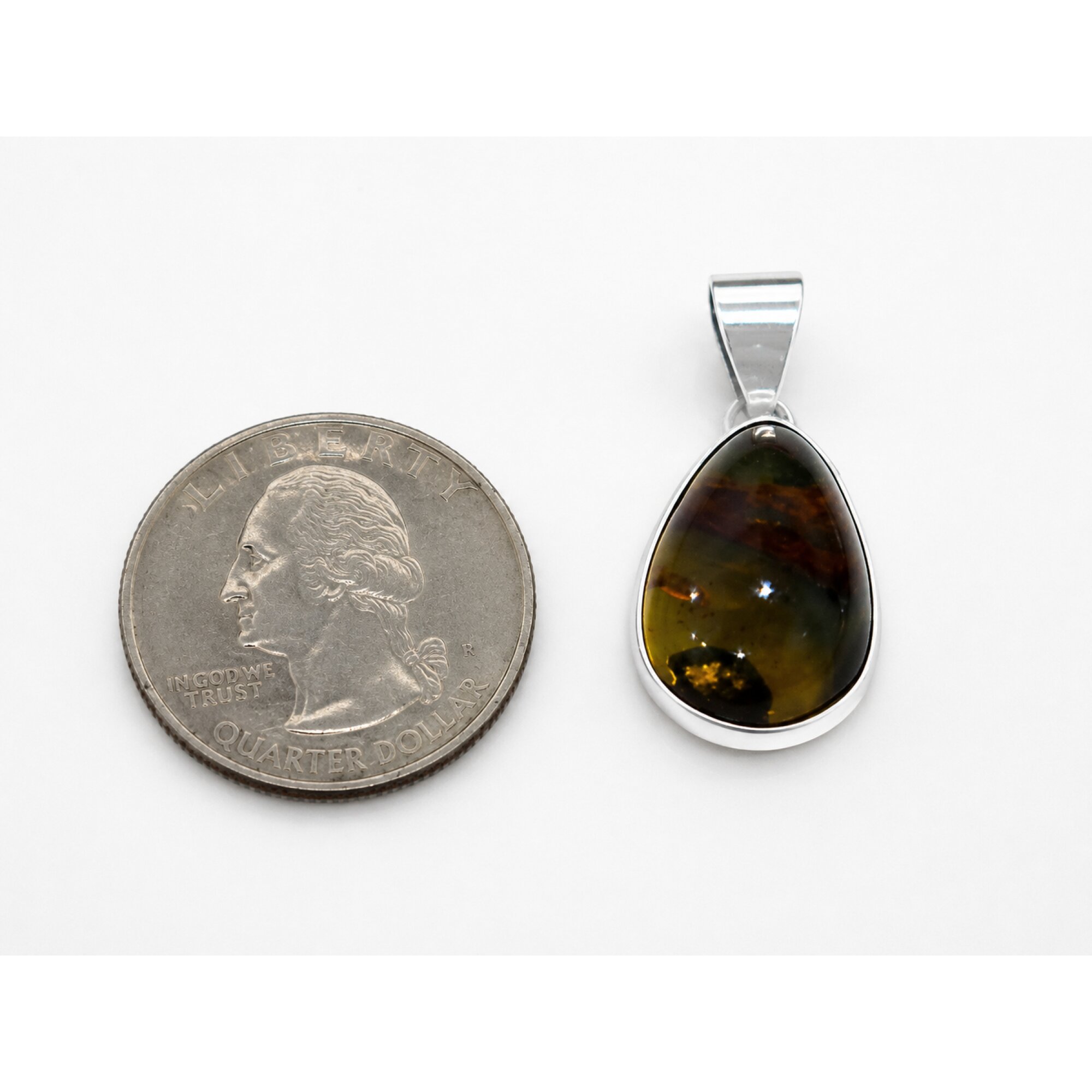 Clear deep blue Natural Dominican Amber teardrop 925 Sterling Pendant 30 mm – photo 2