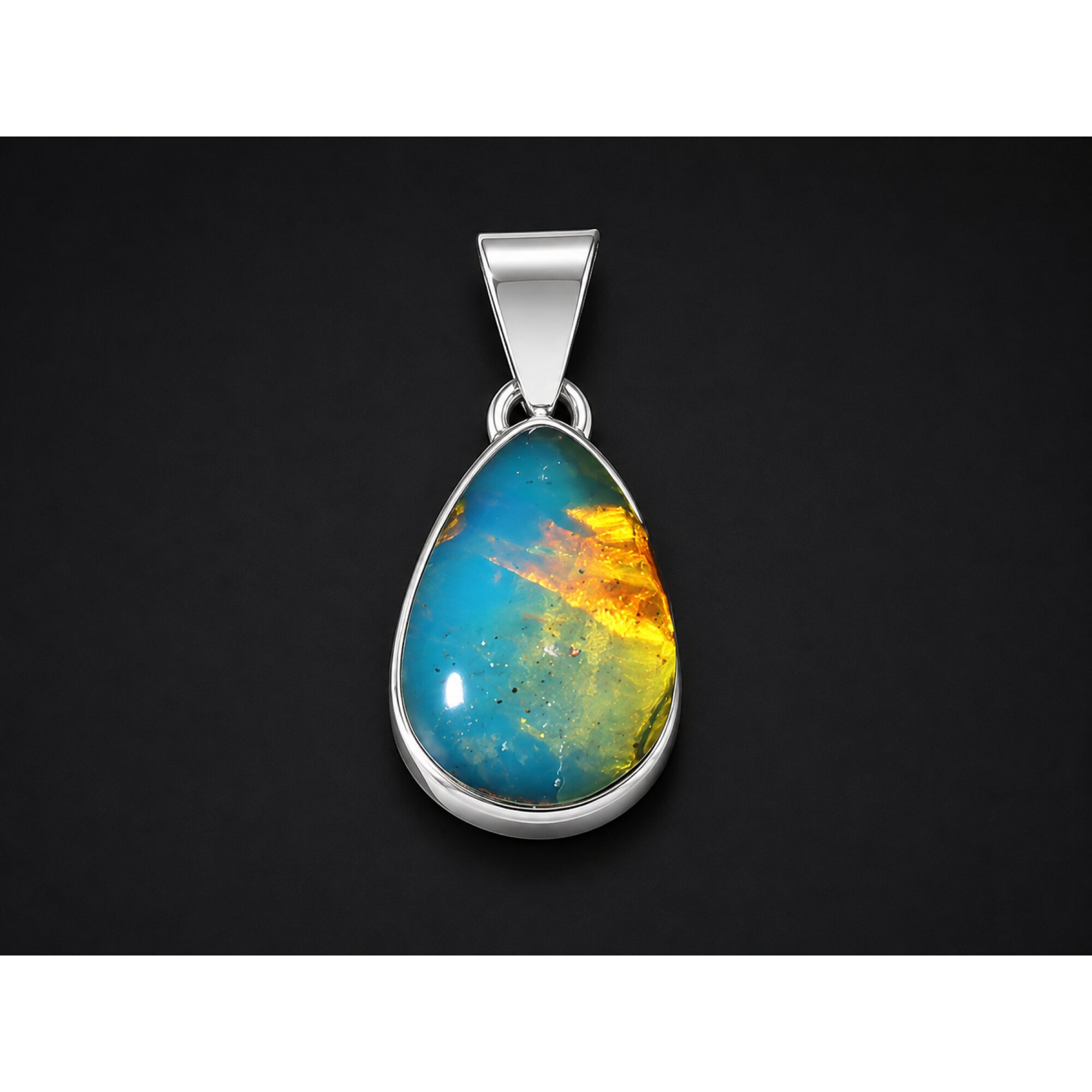 Clear deep blue Natural Dominican Amber teardrop 925 Sterling Pendant 30 mm – photo 3