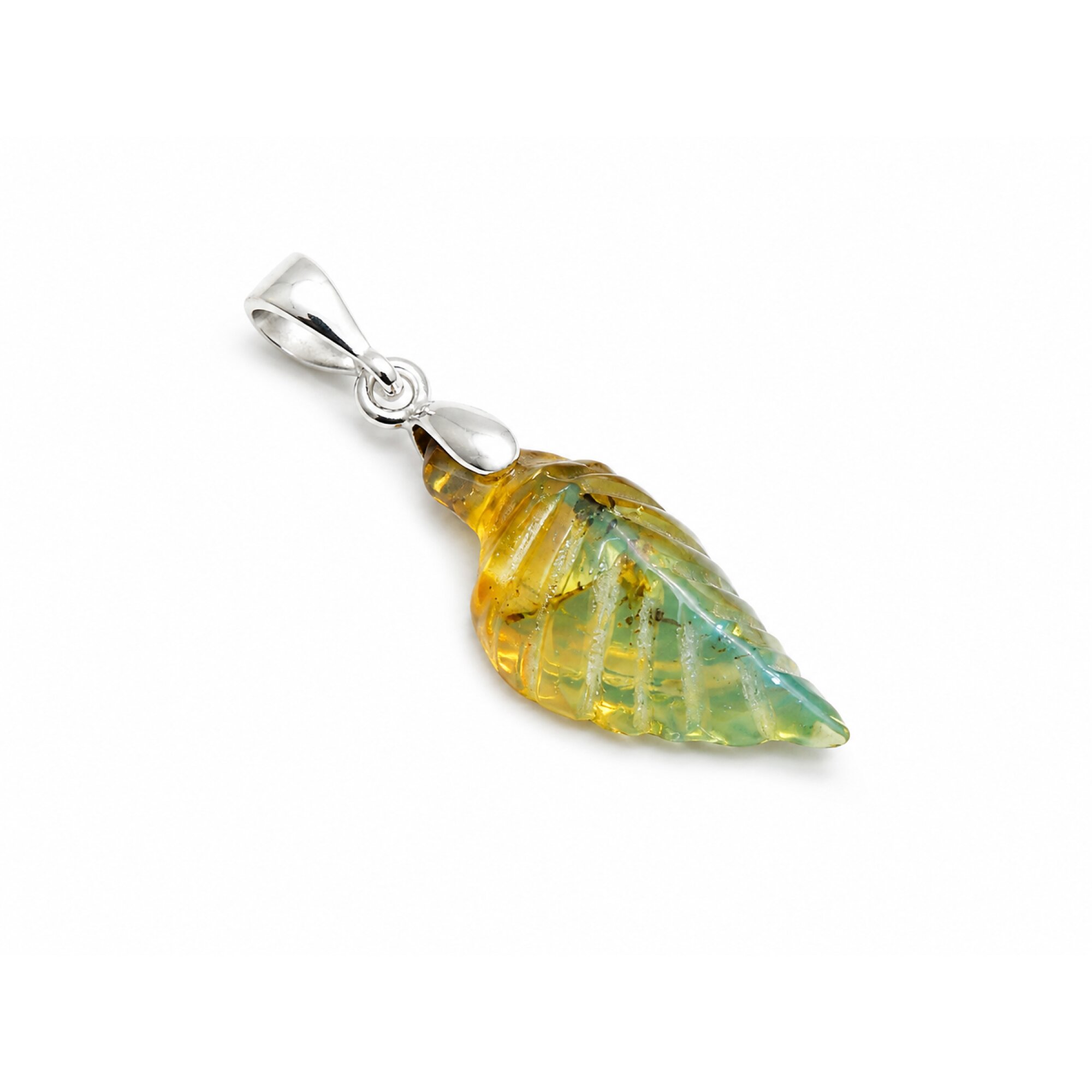 Clear sky blue Natural Dominican Amber leaf 925 Sterling Silver Pendant 33 mm – photo 4
