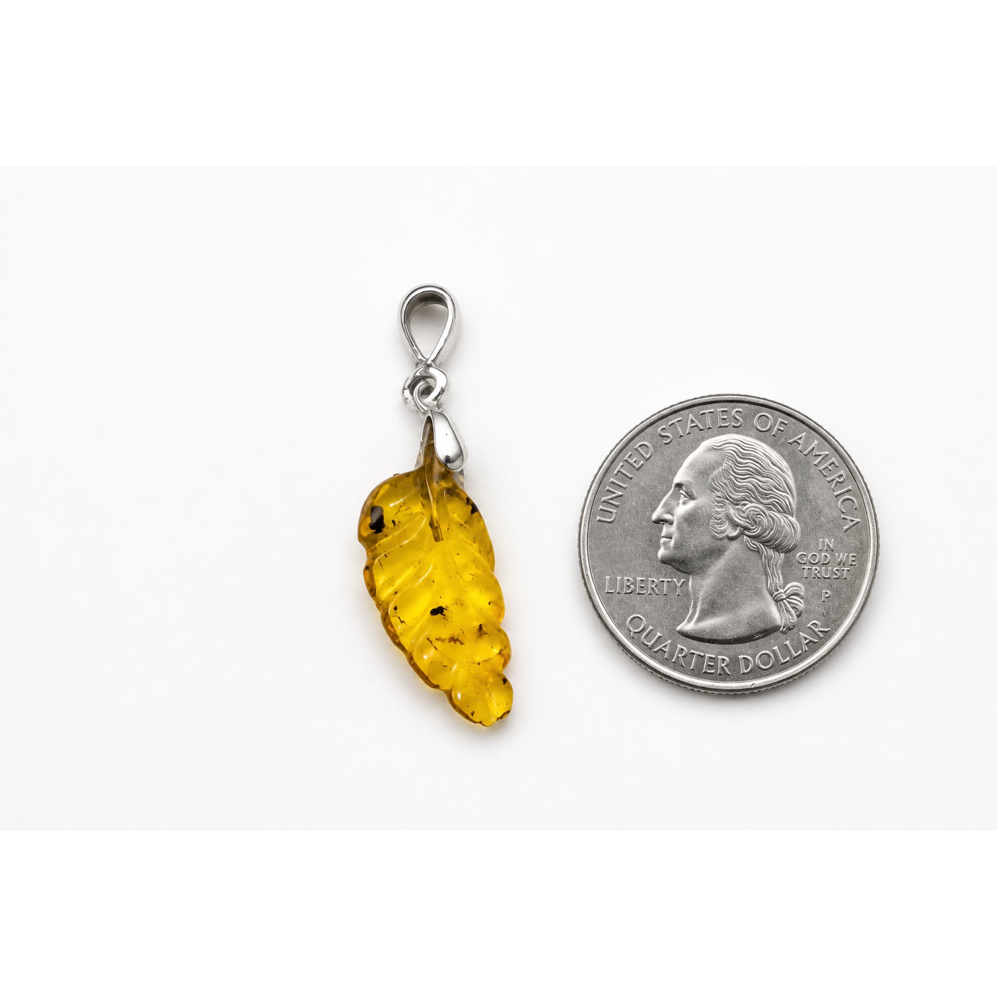 Clear sky blue Natural Dominican Amber leaf 925 Sterling Silver Pendant 34 mm – photo 6