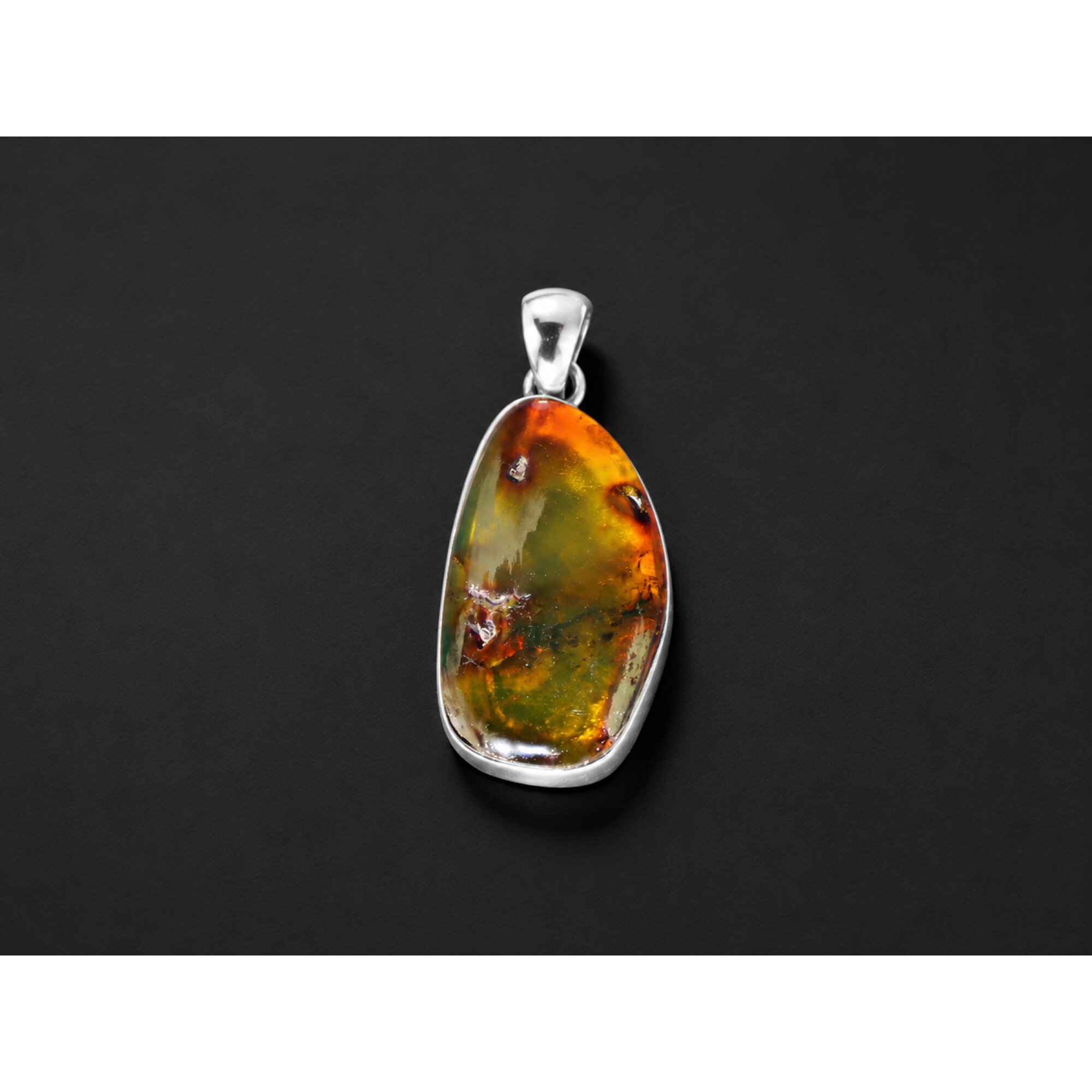 Clear yellow brown Natural Dominican Amber freeform 925 Sterling Pendant 33 mm – photo 2