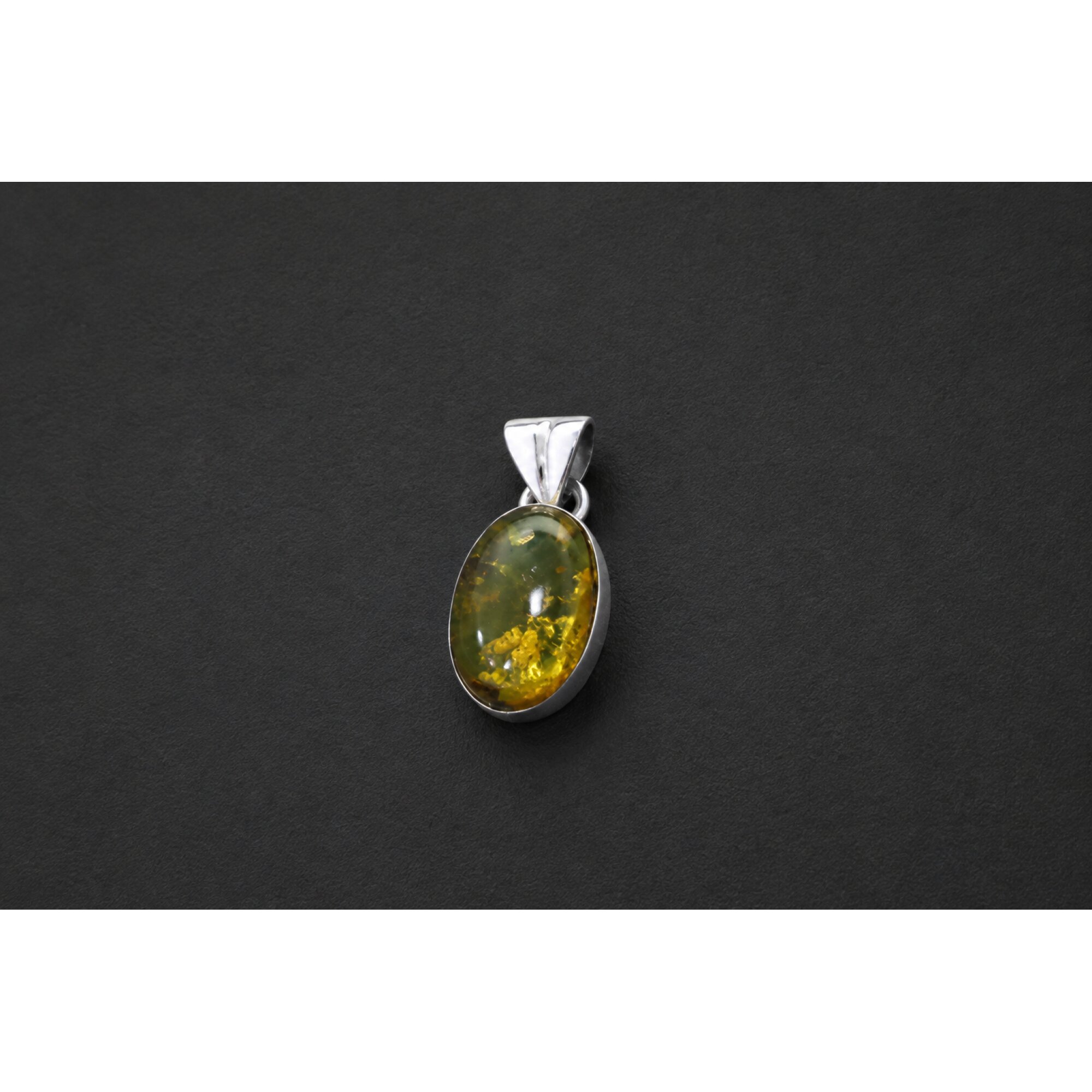 Clear yellow green Natural Dominican Amber oval 925 Sterling Pendant 23 mm – photo 5