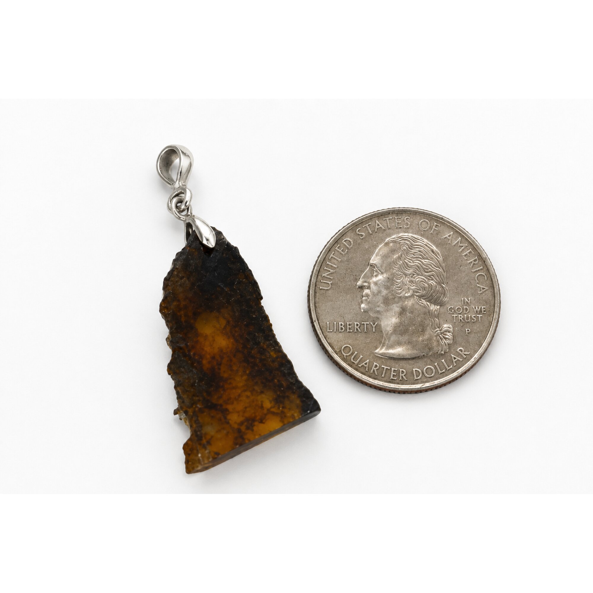 Clear deep blue Natural Dominican Amber slice 925 Sterling Silver Pendant 43 mm – photo 5