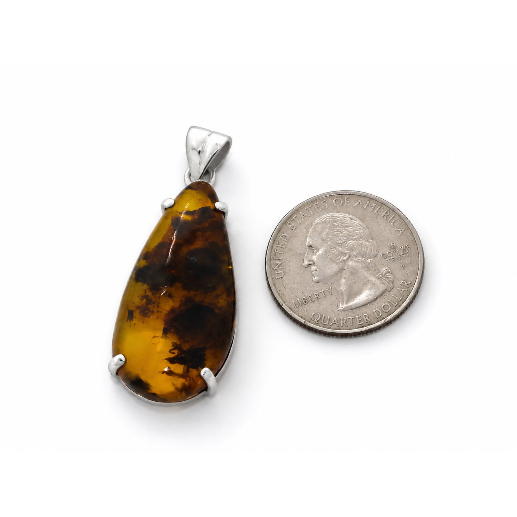 Translucent brown blue Natural Dominican Amber fall leaves 925 Pendant 49 mm – photo 4