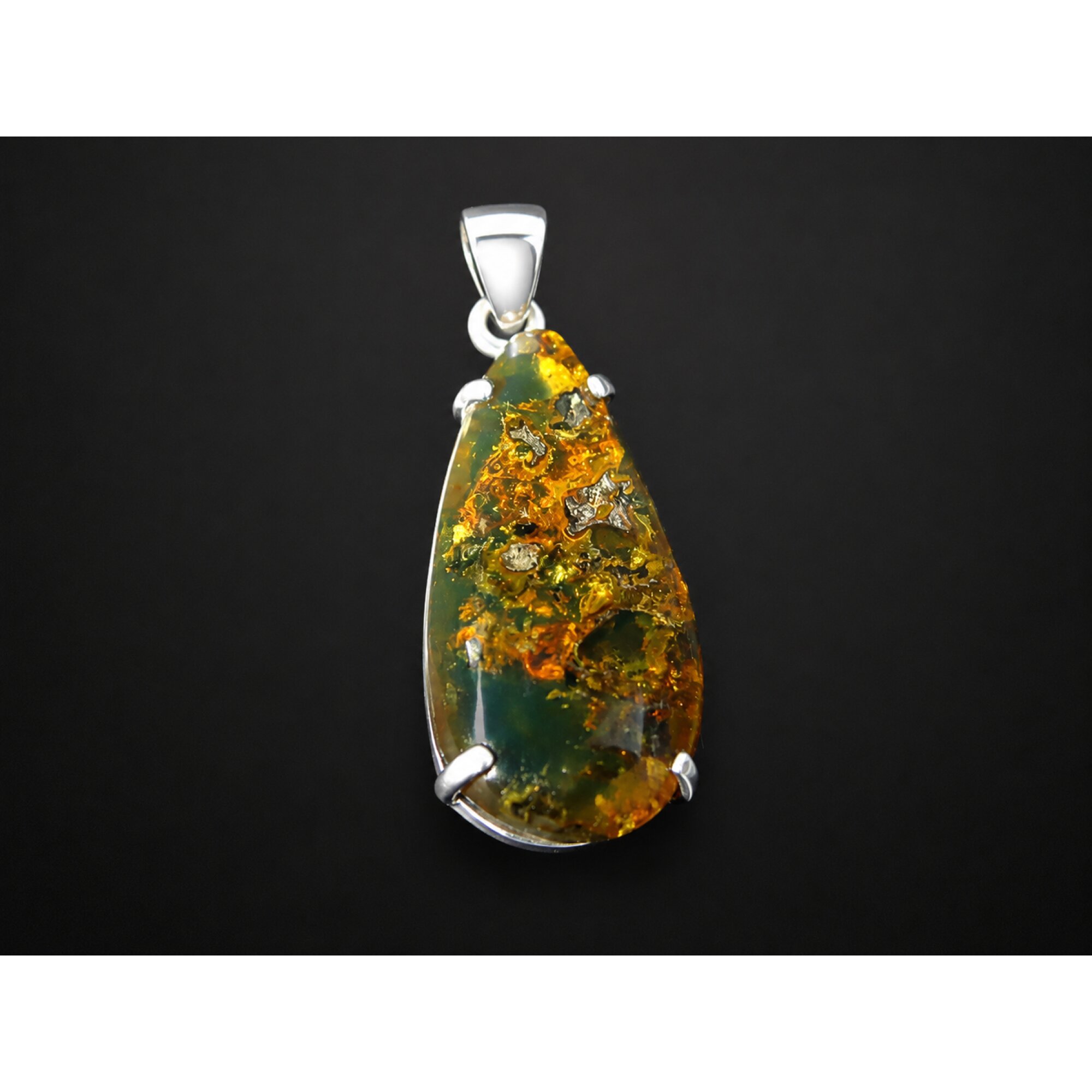 Translucent brown blue Natural Dominican Amber fall leaves 925 Pendant 49 mm – photo 5