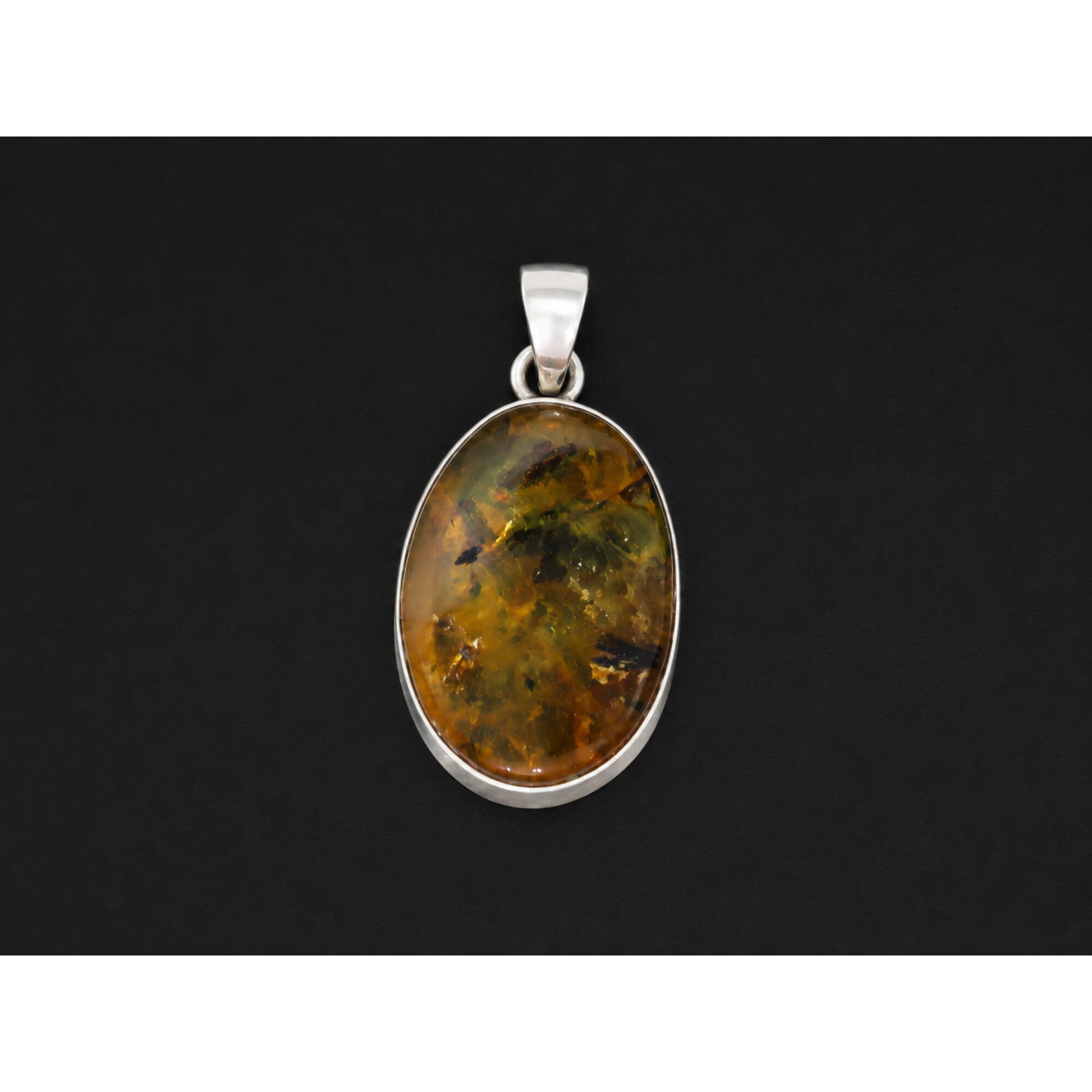 Translucent yellow green Natural Dominican Amber oval 925 Sterling Pendant 30 mm – photo 4