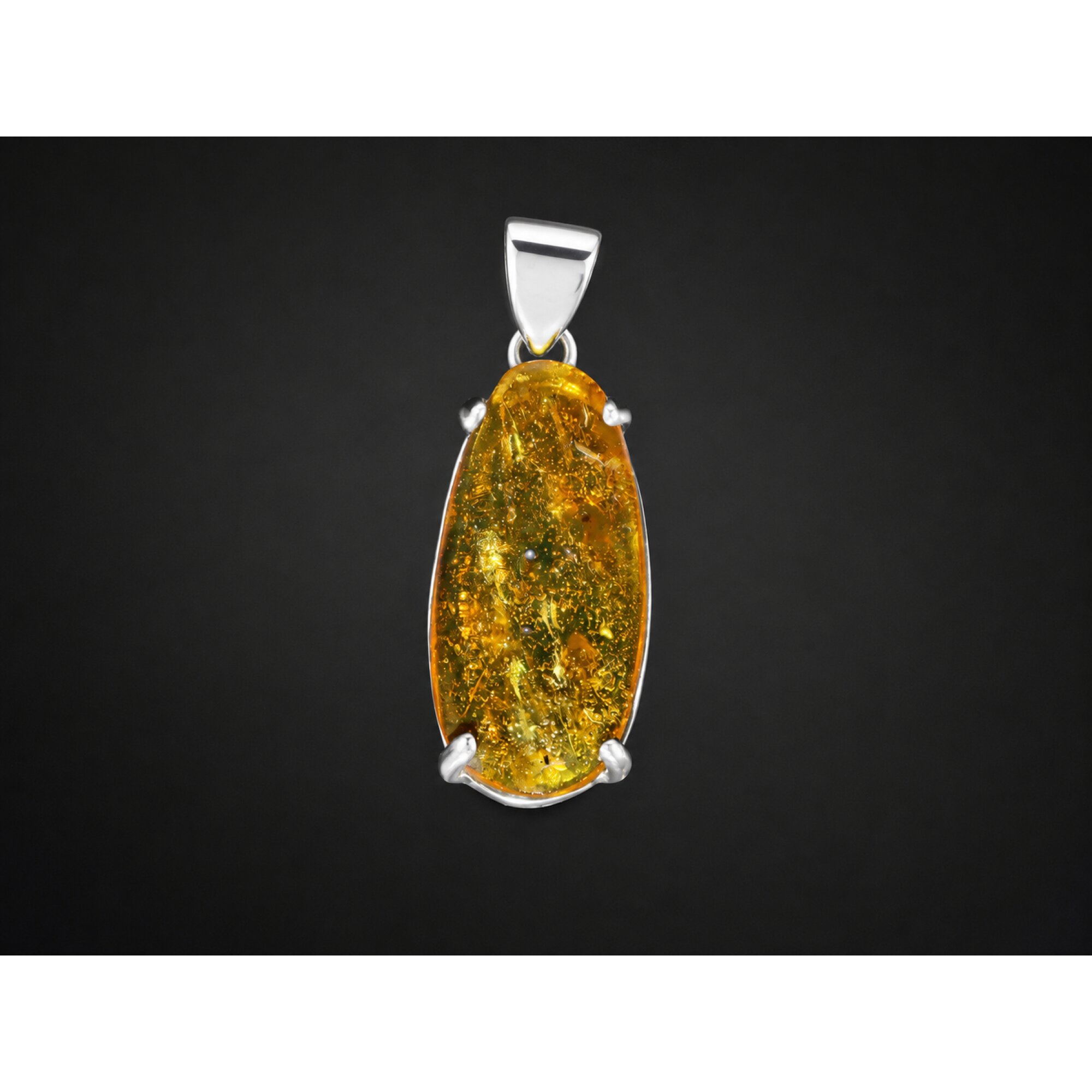 Translucent yellow green Natural Dominican Amber oval 925 Sterling Pendant 42 mm – photo 2