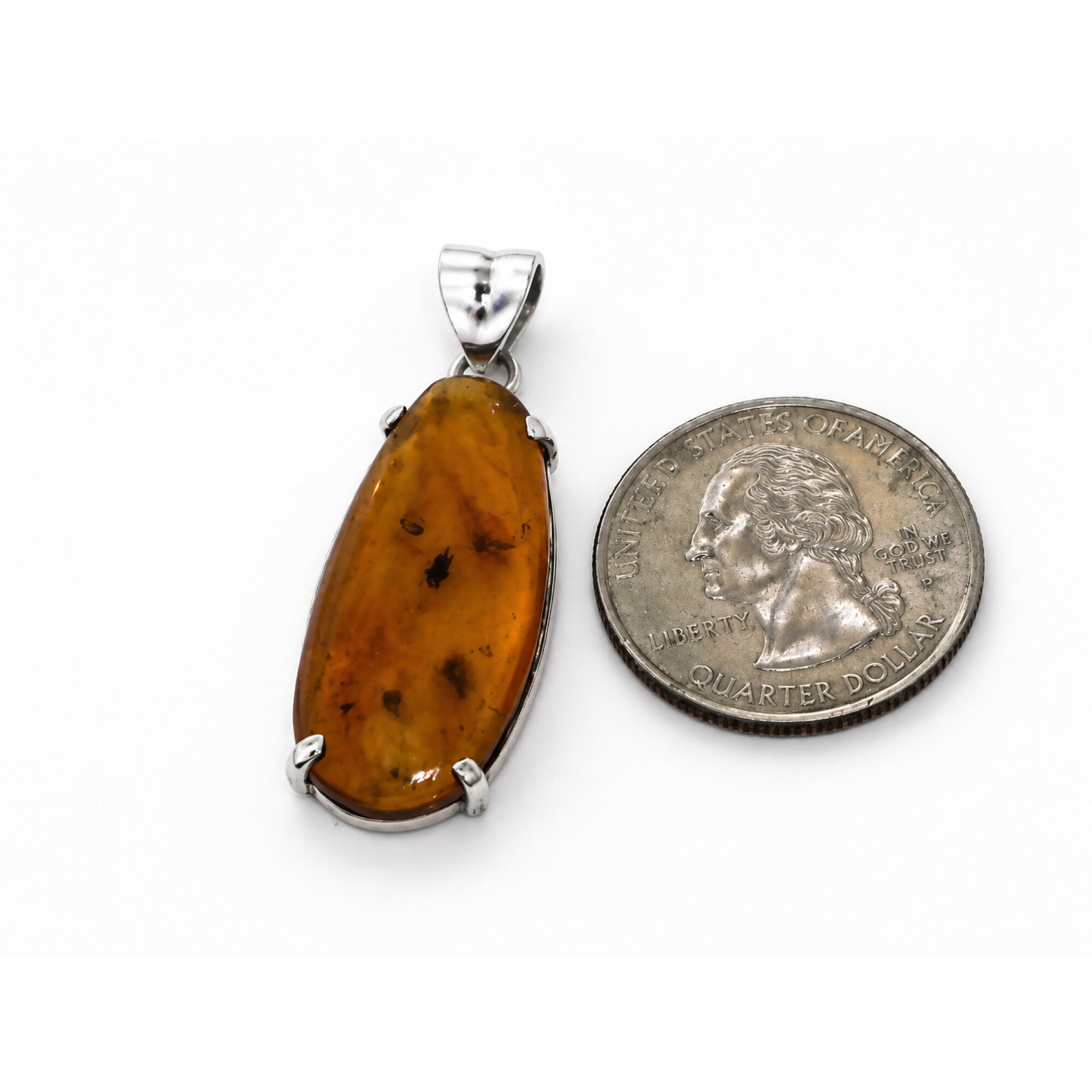 Translucent yellow green Natural Dominican Amber oval 925 Sterling Pendant 42 mm – photo 6