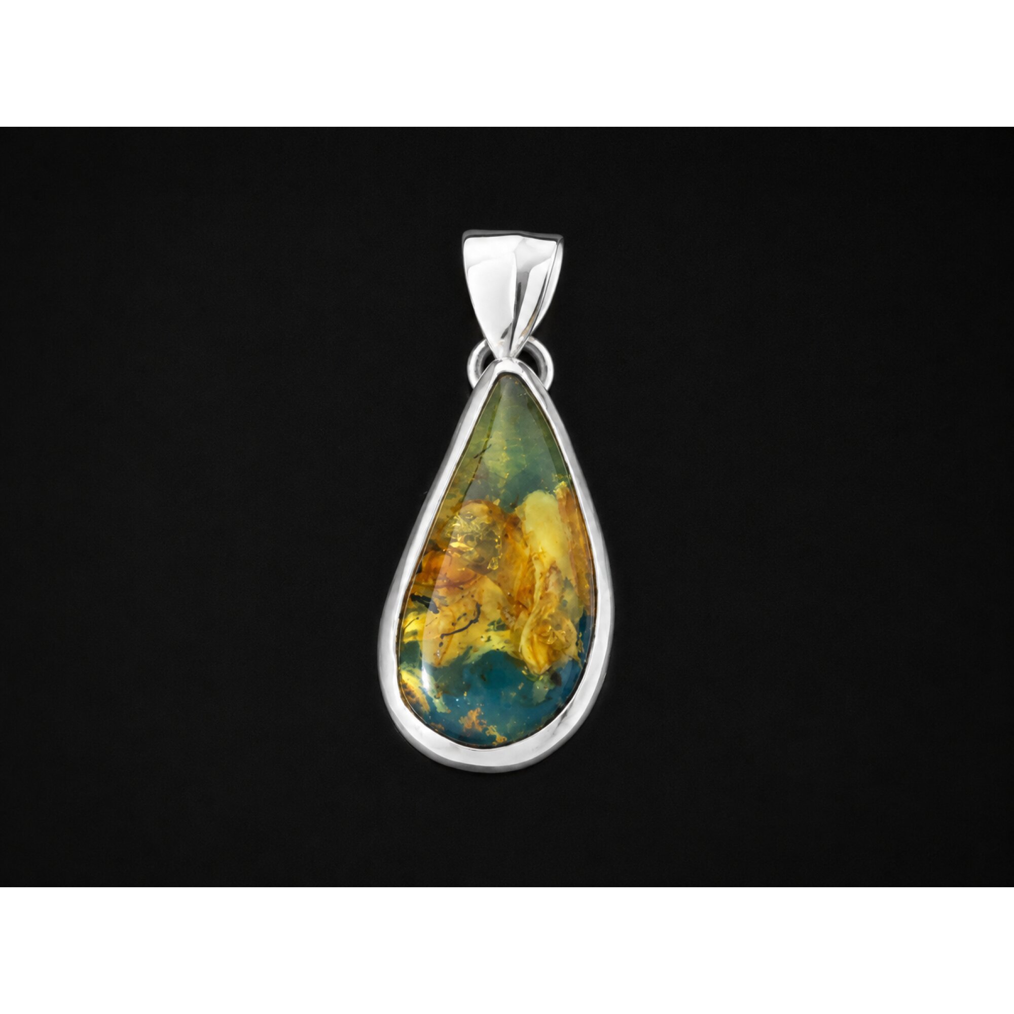 Translucent yellow blue Natural Dominican Amber drop 925 Sterling Pendant 33 mm – photo 8