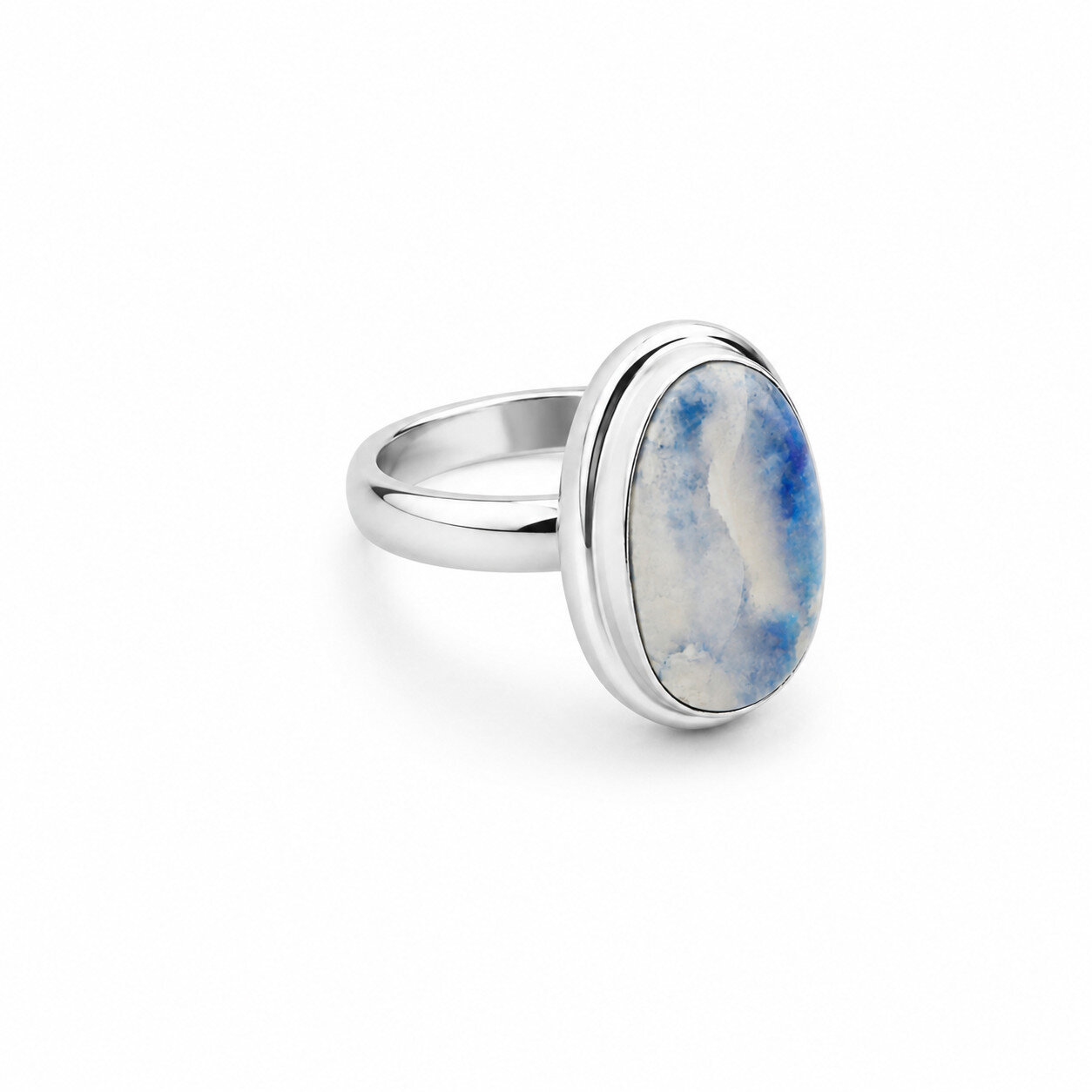 Quality Artisan White Blue Dendritic Opal (Milky Opal) 925 Sterling Silver Ring – photo 3