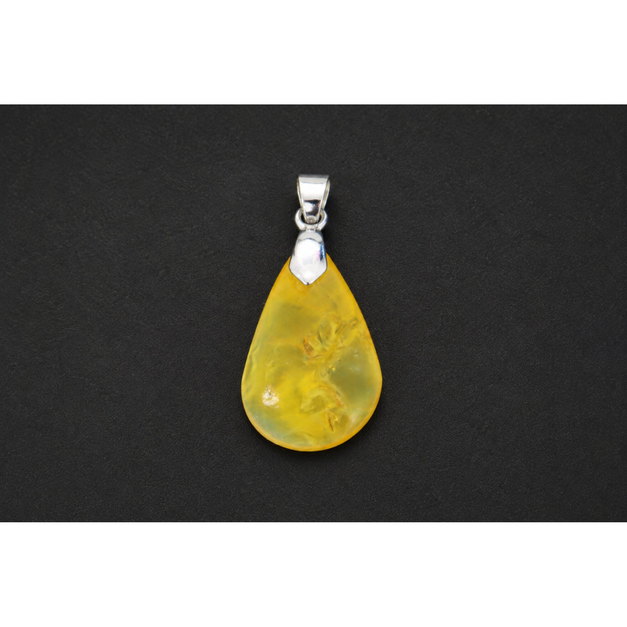 Clear deep yellow Natural Dominican Amber teardrop 925 Sterling Pendant 39 mm – photo 4